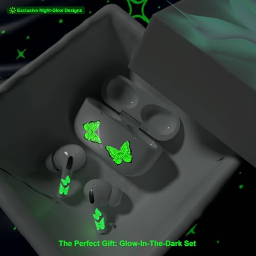 RockMax Glow-in-The-Dark AirPod 4 Skin, Custom Butterfly Wrap Sticker for Air Pods 4 Charging Case, Easy to Apply, Fun and Stylish AirPods 4 Accessories for Girls & Women