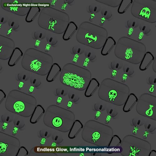 RockMax Glow-in-The-Dark AirPods 4 Case 2024, Spooky Air Pod 4 Case Skin Set, Unique Light-Up Funda para AirPods 4, Cool AirPod Cover with Keychain, Effortless MagSafe