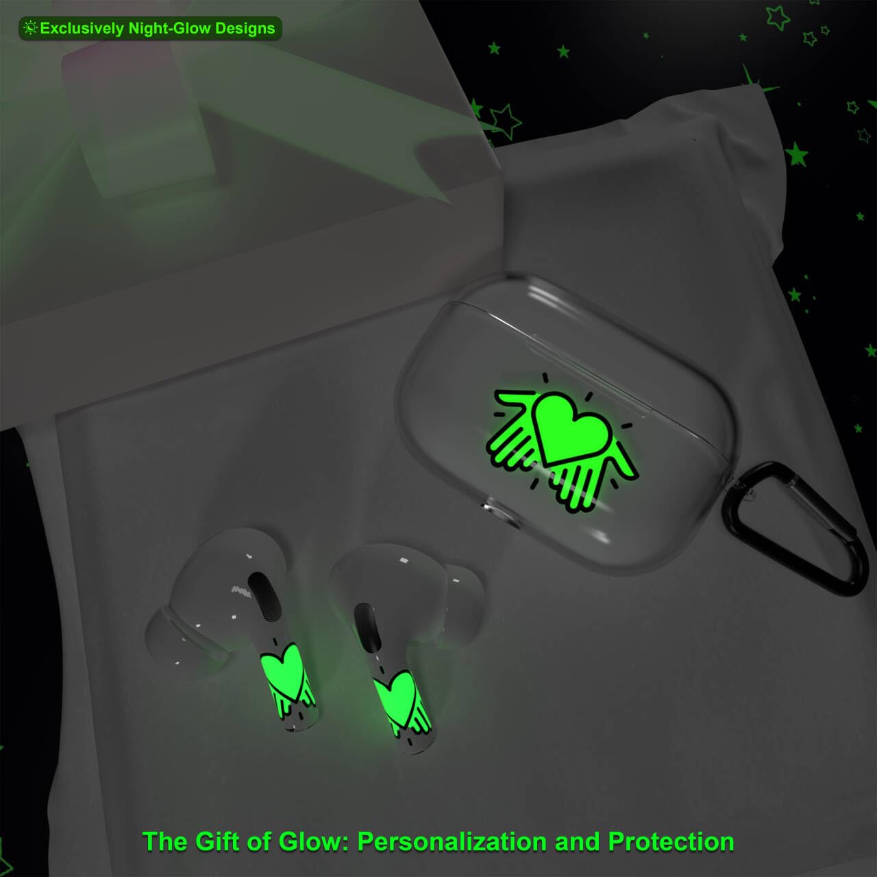 RockMax Glow-in-The-Dark AirPods 4 Case 2024, Death Smile Air Pod 4 Case Skin Set, Unique Light-Up Funda para AirPods 4, Cool AirPod Cover with Keychain, Effortless MagSafe