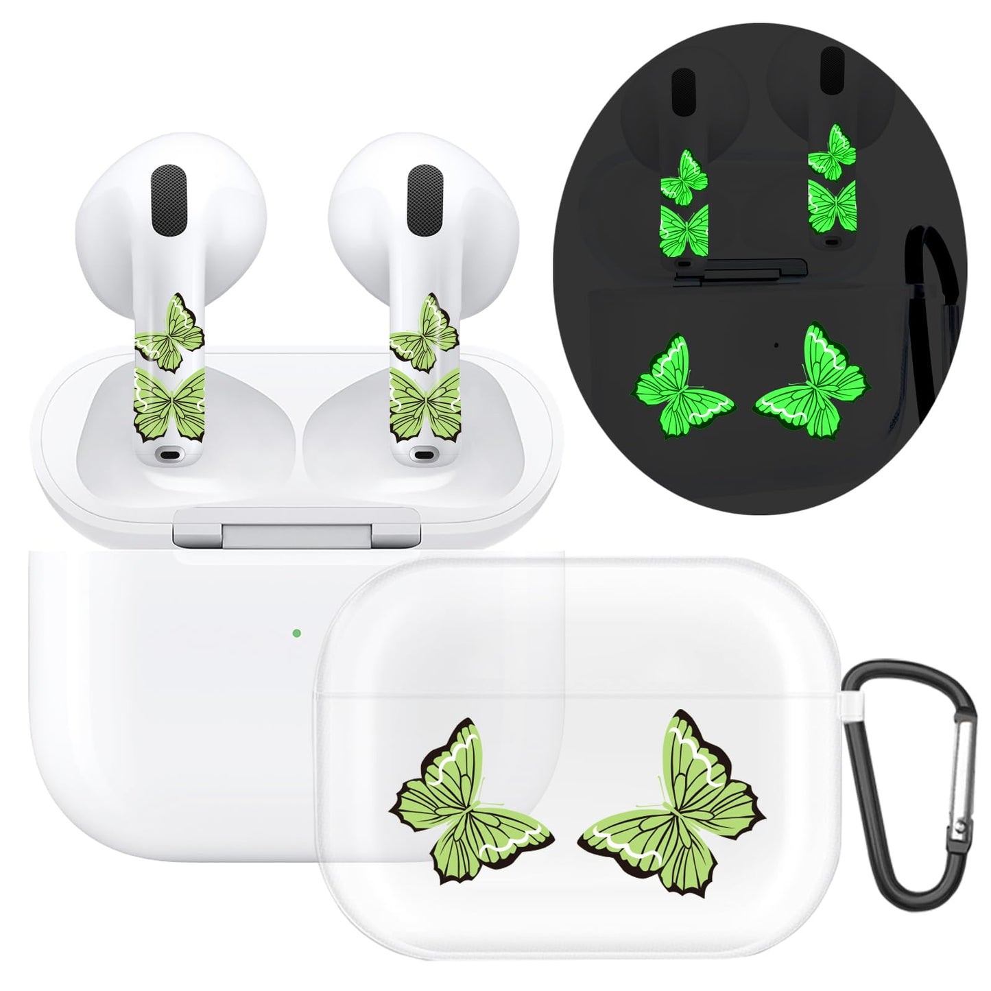 RockMax Glow-in-The-Dark AirPods 4 Case 2024, Butterfly Air Pod 4 Case Skin Set, Unique Light-Up Funda para AirPods 4, Cool AirPod Cover with Keychain, Effortless MagSafe