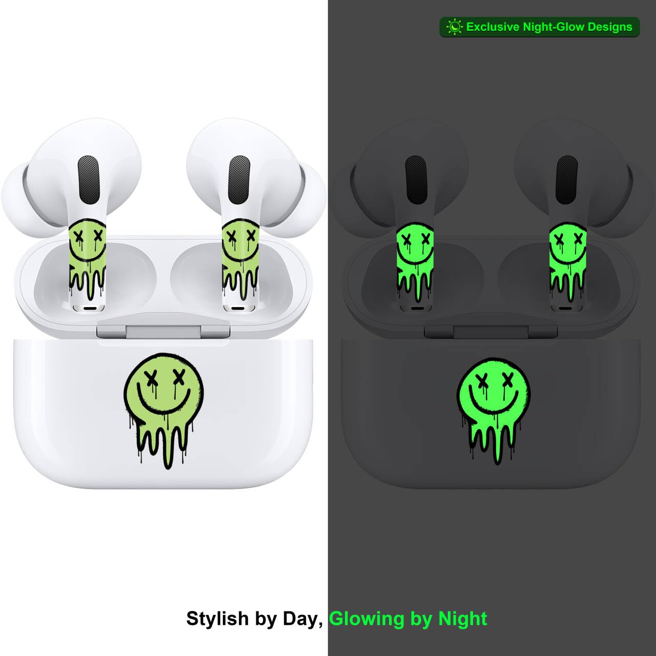RockMax Glow-in-The-Dark AirPod 4 Skin, Custom Death Smile Wrap Sticker for Air Pods 4 Charging Case, Easy to Apply, Fun and Stylish AirPods 4 Accessories for Men & Women