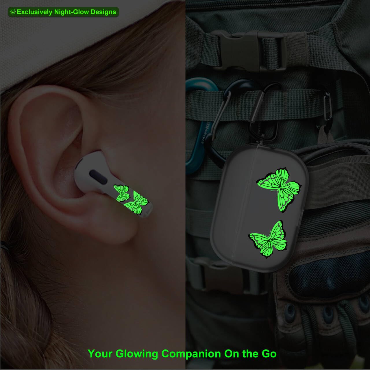 RockMax Glow-in-The-Dark AirPods 4 Case 2024, Death Smile Air Pod 4 Case Skin Set, Unique Light-Up Funda para AirPods 4, Cool AirPod Cover with Keychain, Effortless MagSafe