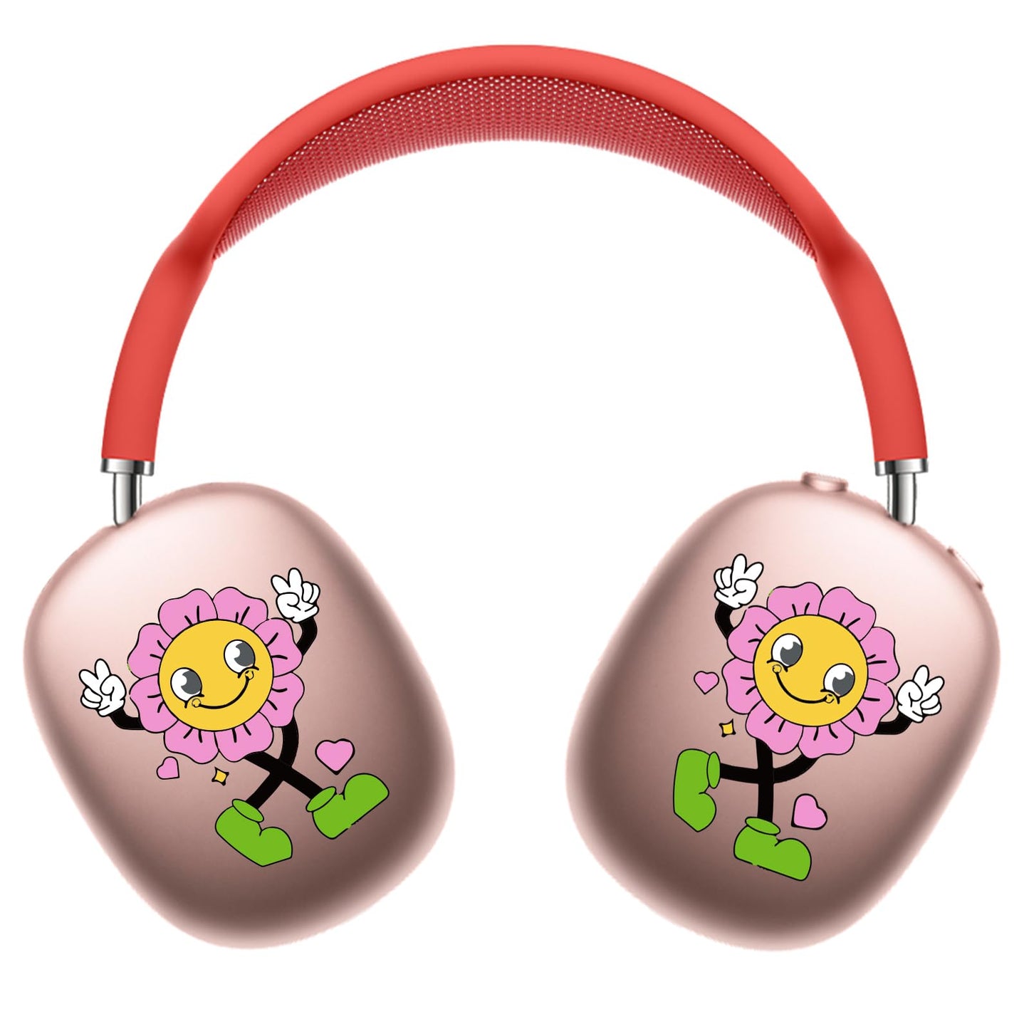 ROCKMAX Pink Sunflower Cartoon Skin Cover for AirPods Max, Adorable Decal Sticker Accessories for Headphones, Cute Customization Style for Women and Girls, Tailored Gift with Cleaning Kit