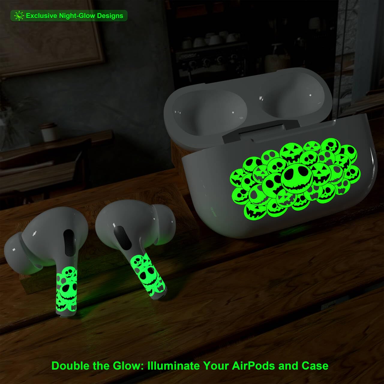 RockMax Glow-in-The-Dark AirPod 4 Skin, Custom Death Smile Wrap Sticker for Air Pods 4 Charging Case, Easy to Apply, Fun and Stylish AirPods 4 Accessories for Men & Women