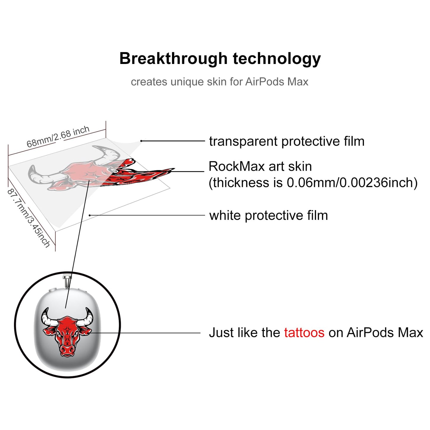 ROCKMAX Red Decal Accessories for AirPods Max, Bold Skin Sticker for Headphones Decor, for Boys and Men, Compatible with Transparent AirPods Max Case Cover, with Cleaning Kit