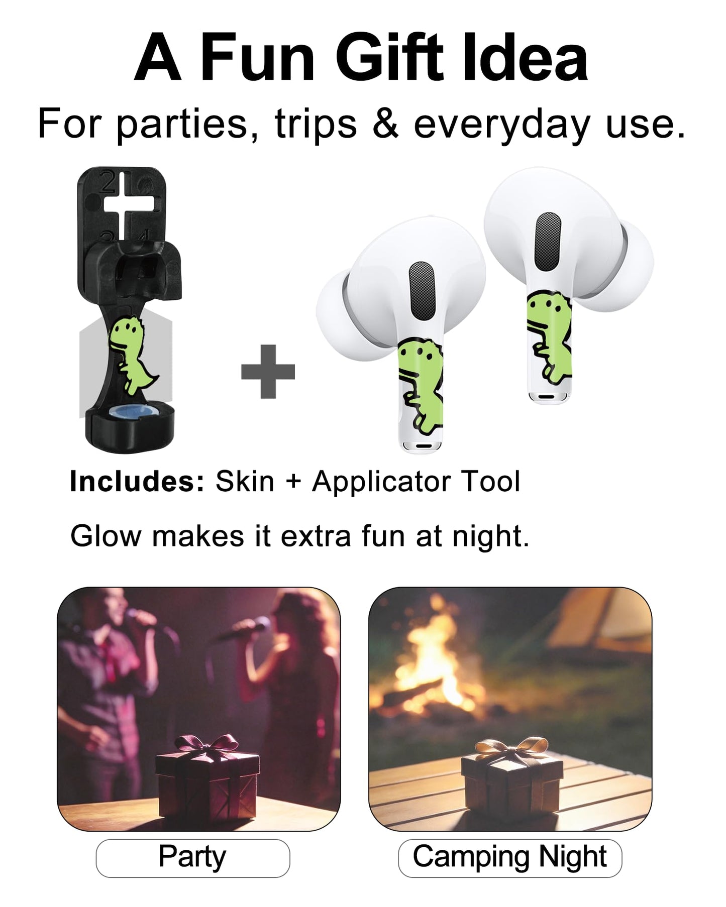 RockMax Glowing Dinosaur Skin for AirPods, Easy to Identify, Universal Sticker Wraps for AirPods Pro 3/2/1 and Gen 1/2/3/4, Cute Earbud Accessories