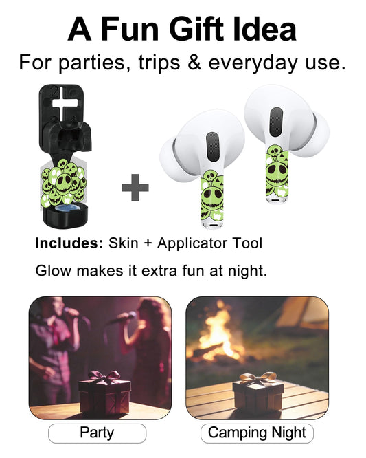 ROCKMAX for AirPod Pro Skin, Glow in The Dark AirPods Pro 2 Skin Wrap, Cool Skull Sticker Decoration for Girls and Boys, Compatible with Charging Case, Universal for AirPods 1/2/3/4 & Pro 1/2/3