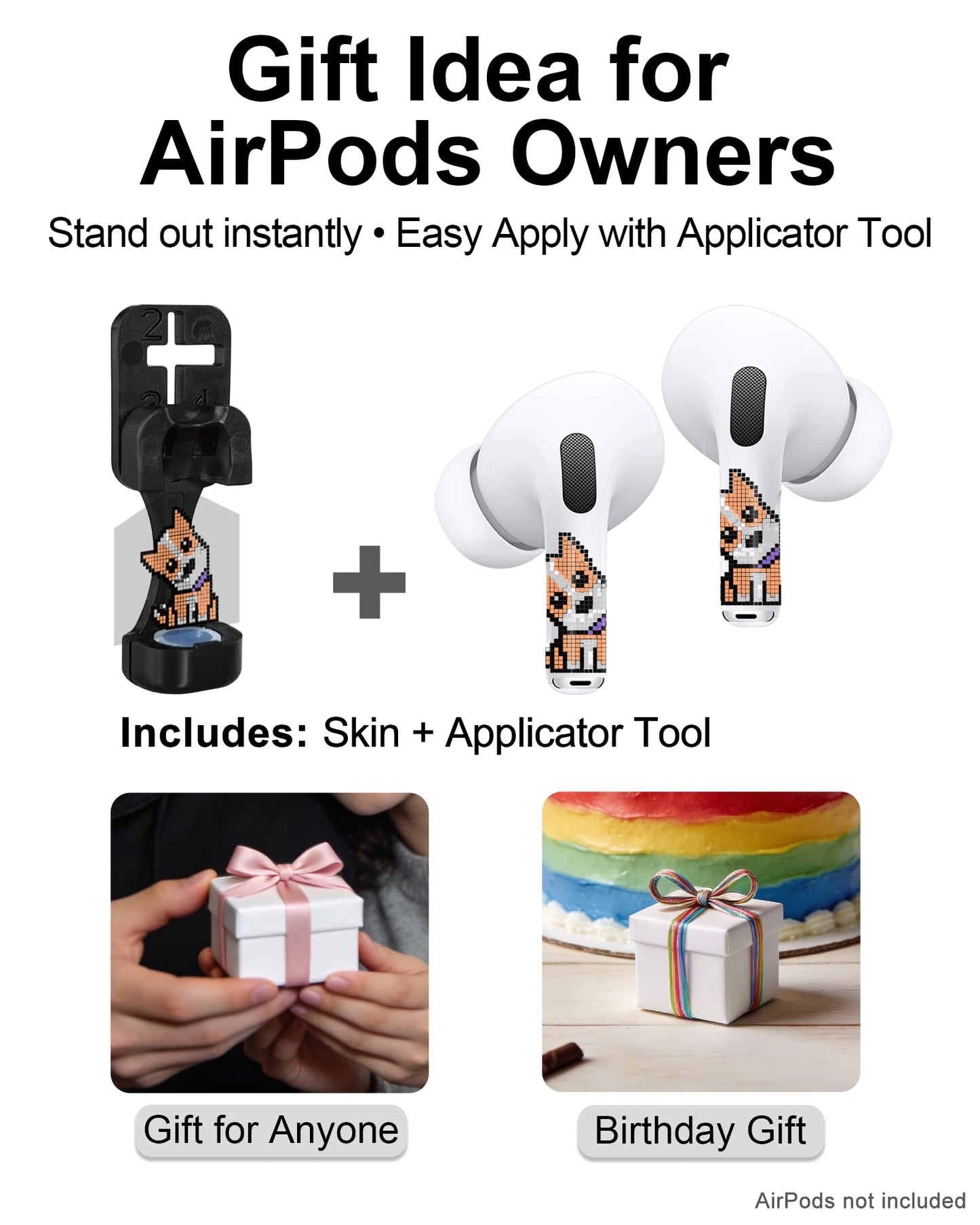 RockMax for AirPod Skin, Quickly Recognizable, Universal Fit for AirPods Pro 3/2/1 and Gen 1/2/3/4, Yellow Dog Sticker Cover, for Women and Teens