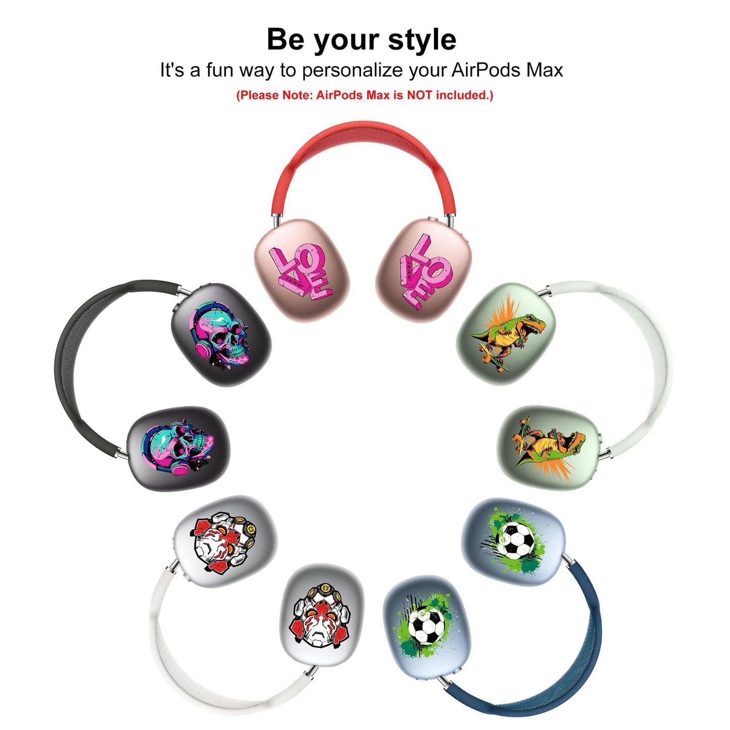 ROCKMAX Yellow Smiley Face Sticker Cover for AirPods Max, Cute Decal Skin for Headphones, Black Headset Customization for Adults and Teens, Unique Accessories Gift with Cleaning Kit