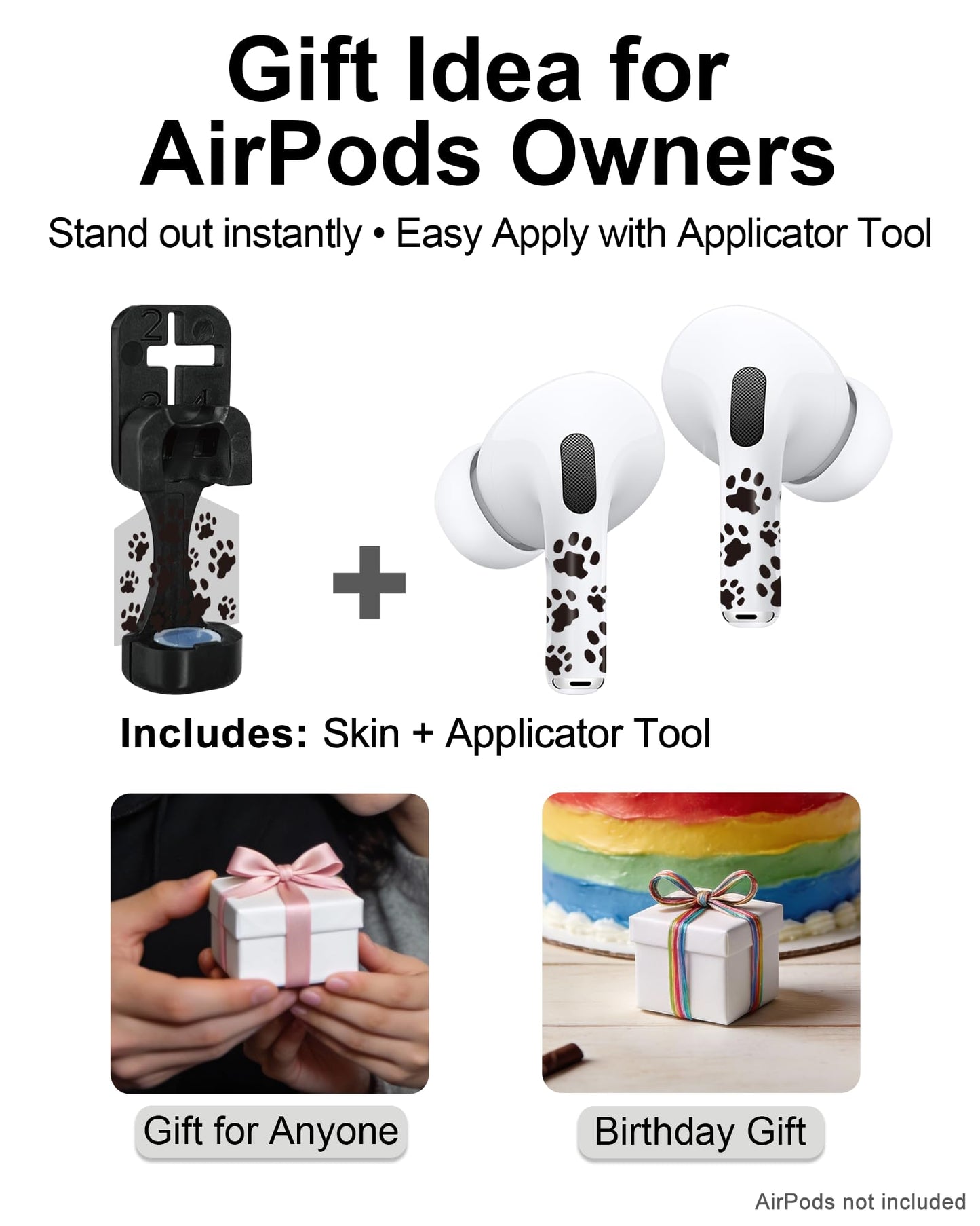 RockMax Universal Skin for AirPods Pro 3/Pro 2/Pro,Black Cat Paw Decal Sticker for Air Pods Gen 1/2/3/4,Compatible with AirPod Case, Durable Tattoo Wrap, Easy to Identify Your Earbuds