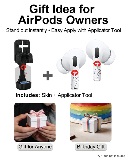 RockMax for AirPods 4 Skin,Red Lips Sticker for Air Pods 4th Gen, Compatible with AirPod 4 Case 2024, Quiet Gesture Tattoo Wrap, Easy to Identify, Also Fits AirPods 1/2/3, AirPods Pro 1/2/3
