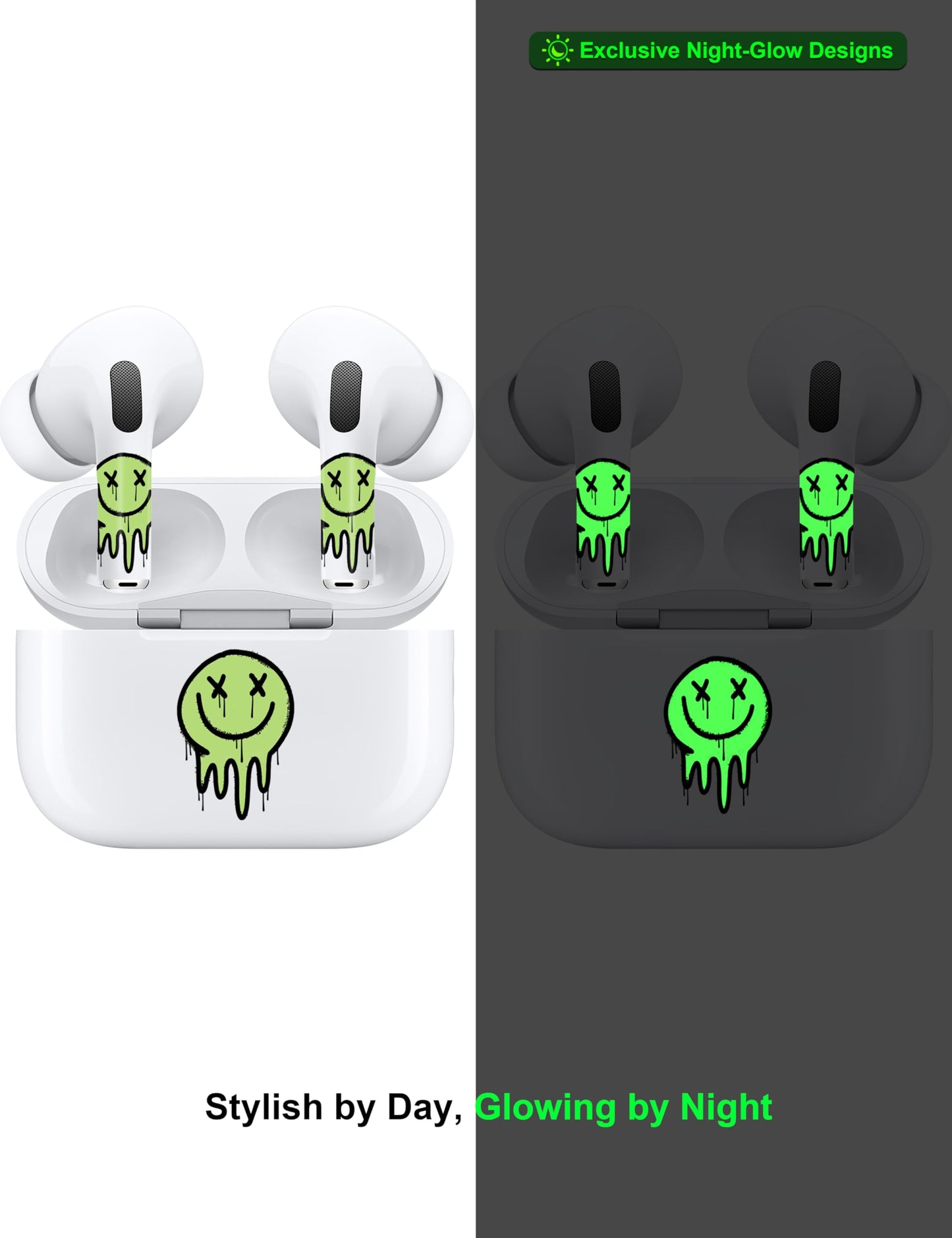 RockMax for AirPod Skins, Glow in The Dark Stickers for AirPods 3 and Charging Case, Luminous Halloween Vinyl Tattoo Wraps, Easy to Apply, Ideal Gift for Parties and Holidays