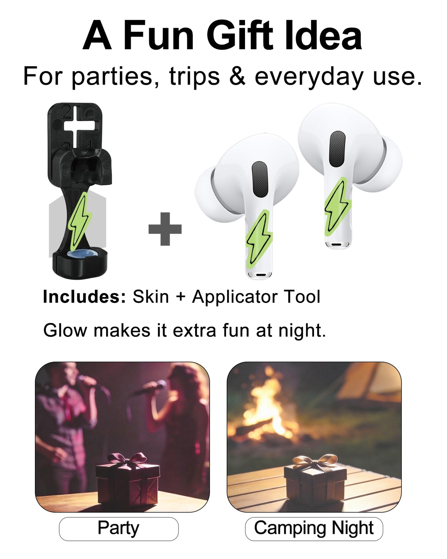RockMax for AirPod Skins, Luminous Glow in The Dark Lightning Stickers for Ear Buds, Custom DIY Tattoos for All AirPods, Durable, Easy to Identify, Present for Women and Men