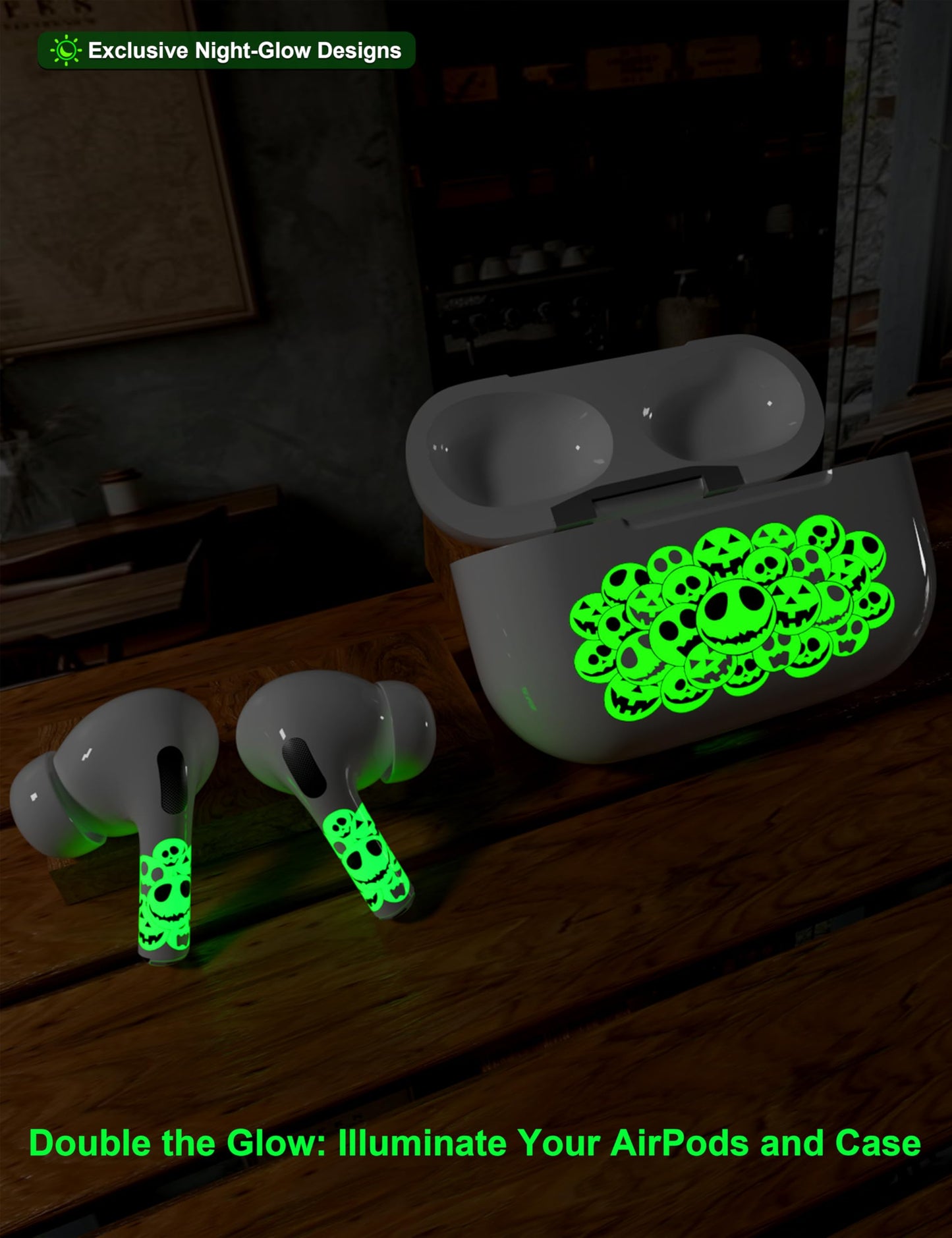 RockMax for AirPod Skins, Glow in The Dark Stickers for AirPods 3 and Charging Case, Luminous Halloween Vinyl Tattoo Wraps, Easy to Apply, Ideal Gift for Parties and Holidays
