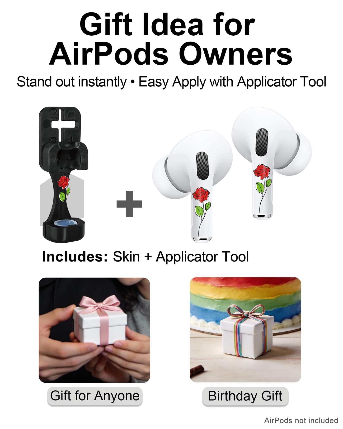 RockMax for AirPods 4 Skin, Easy to Identify, Universal Fit for AirPods Pro 3/2/1 and Gen 1/2/3/4, Classic Rose Sticker Cover, Girly Gifts for Birthday and Party