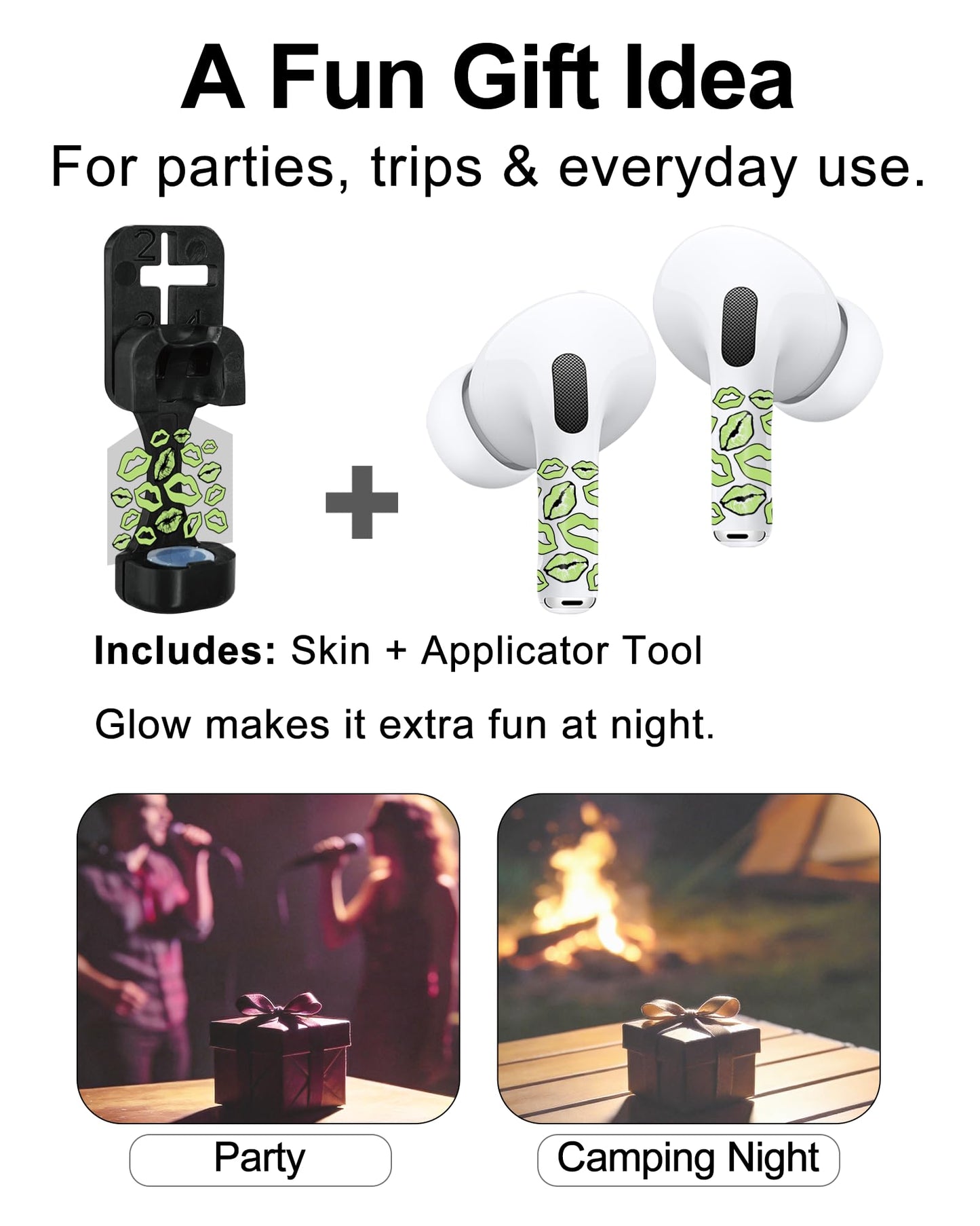 RockMax for AirPod Skins, Glow in The Dark Decal Stickers for Ear Buds, DIY Lips Tattoo for AirPods Pro 1/2/3 & AirPod 1/2/3/4, Universal Fit, Easy to Identify and Install