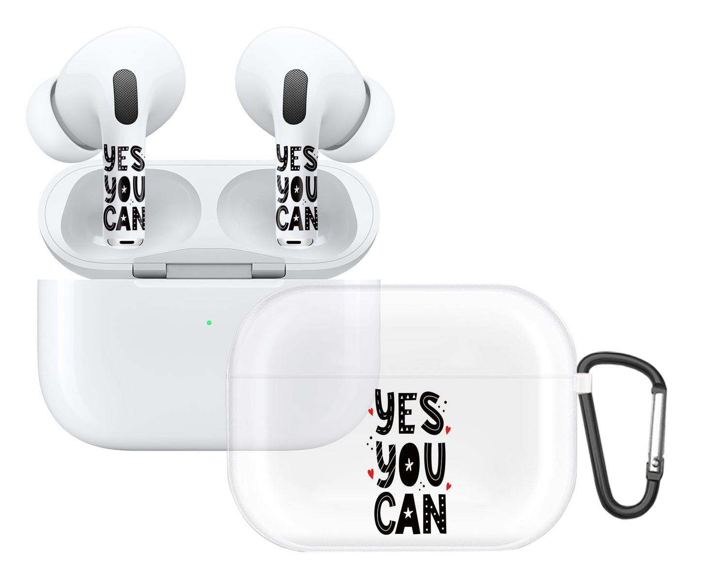 RockMax for AirPods Case Pro, Custom Clear Case with Black Keychain and YES You CAN Text Skin Decal Stickers, Fashion Gift for Kids and Families