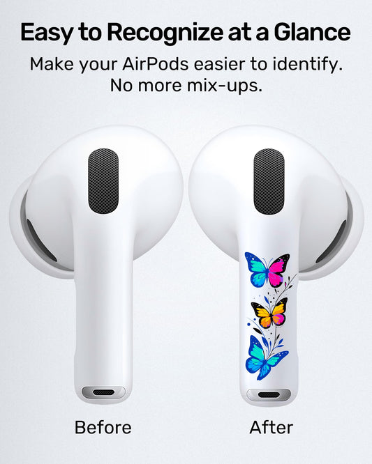 RockMax for AirPods 4 Skin Wraps, Helps Avoid Mix-Ups, Universal Fit for AirPods Pro 3/2/1 and Gen 1/2/3/4, Butterfly Sticker Cover, Gift for Women and Teens