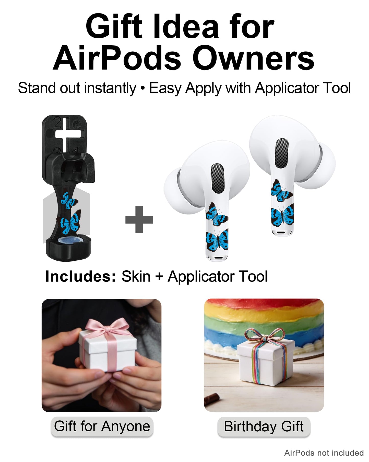 RockMax for AirPods 4 Skin, Cute Decal Sticker for Air Pods 4th Gen, Compatible with Butterfly AirPod Case 2024, Durable Tattoo Wrap, Easy to Identify, Also Fits AirPods Pro 1/2/3, AirPods 1/2/3