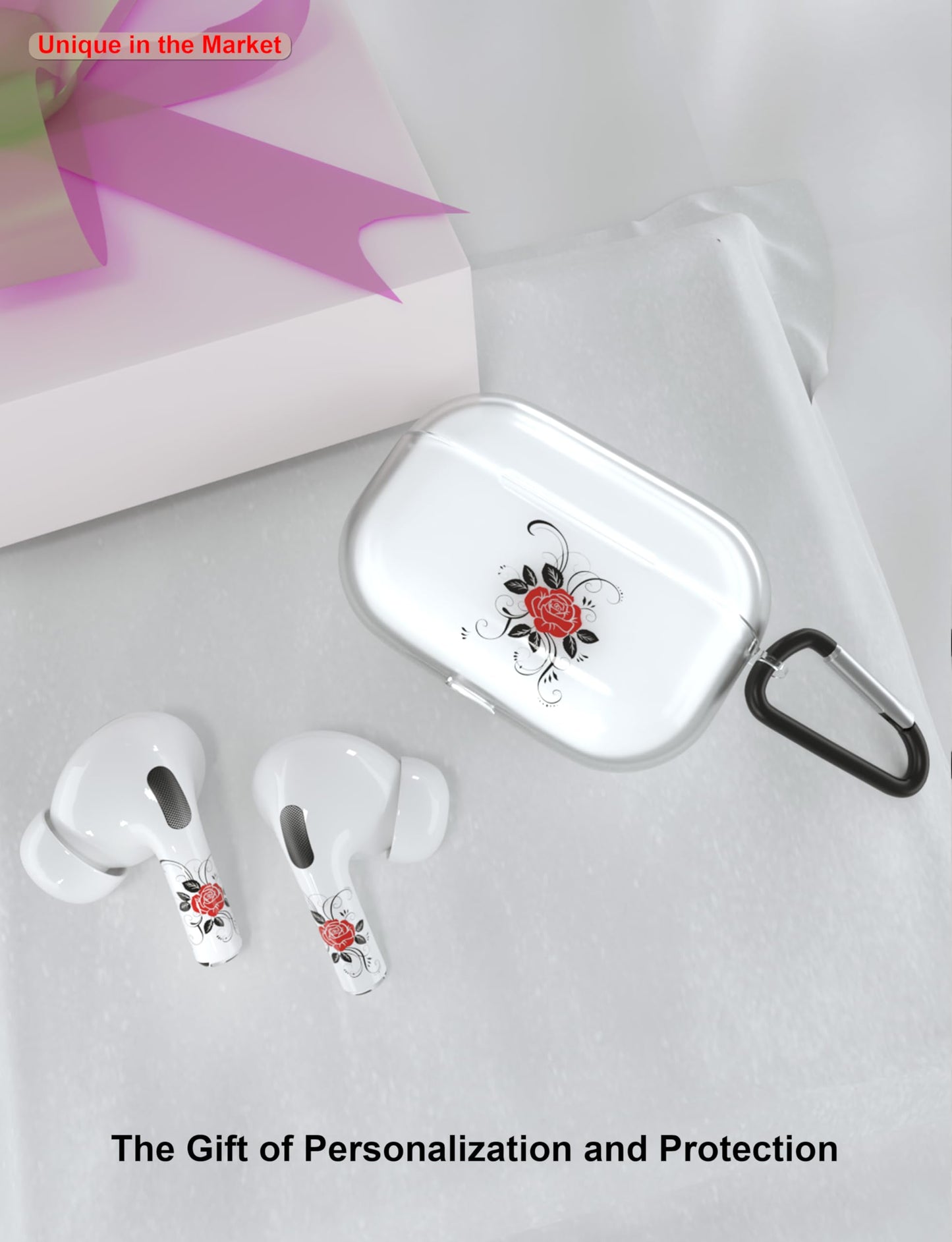 RockMax for AirPod 3rd Generation Case Cute, Clear Case with Black Keychain and Stylish Decal Stickers, Durable Rocket Skin Wrap, Easy to Apply, for Teens and Women