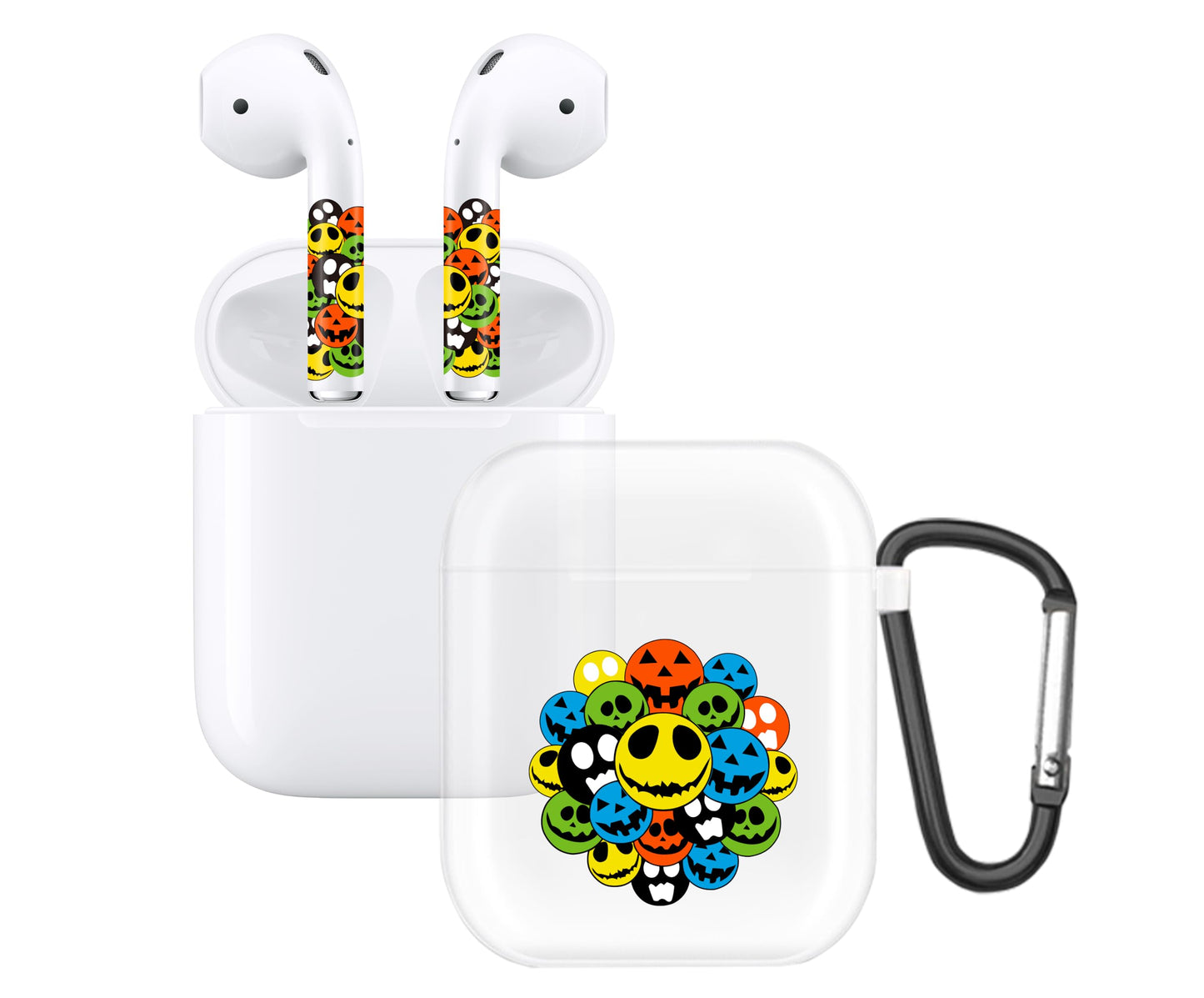 RockMax for AirPods 2nd Generation Case, Cute Clear Case with Black Keychain and Halloween Decal Stickers, Durable Skin Wrap, Easy to Apply, for Teens and Women