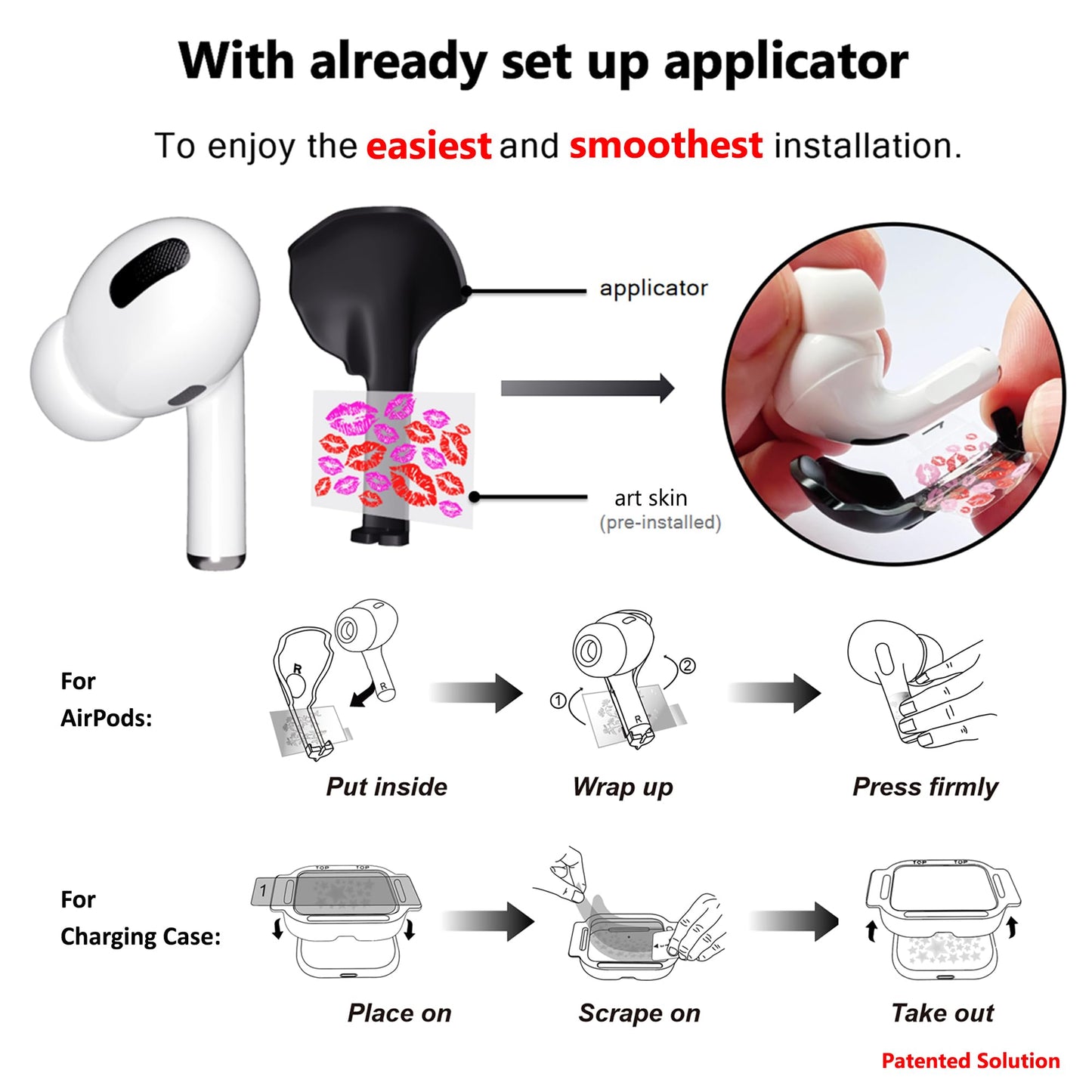 ROCKMAX Pink Lips Sticker for AirPods Pro 2nd Generation, Fashion Decal Skin Accessories for Earpods and Charging Case, Earbuds Case Cover Wrap for Girls and Women Birthday, with Cleaning Kits