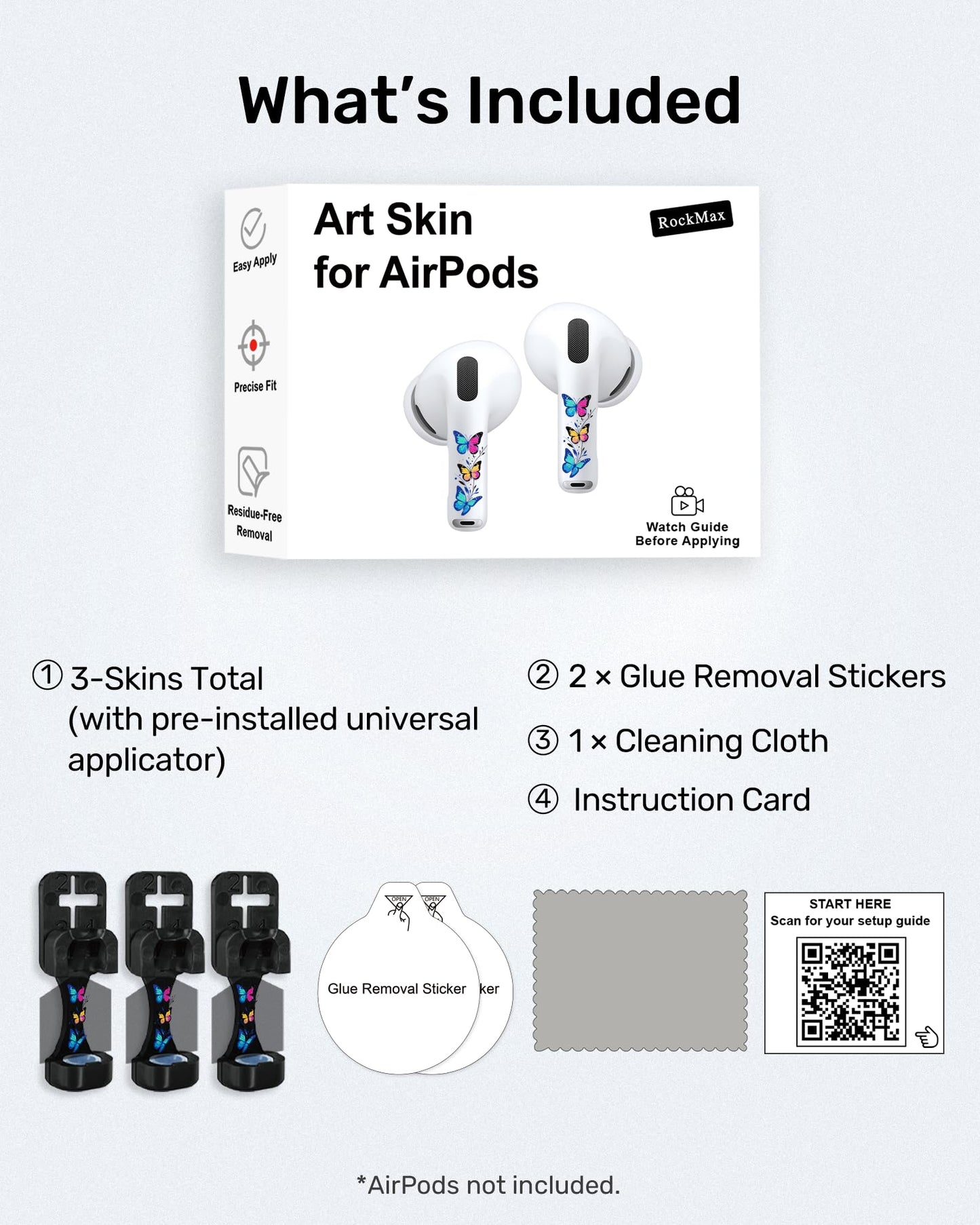 RockMax for AirPods 4 Skin Wraps, Helps Avoid Mix-Ups, Universal Fit for AirPods Pro 3/2/1 and Gen 1/2/3/4, Butterfly Sticker Cover, Gift for Women and Teens