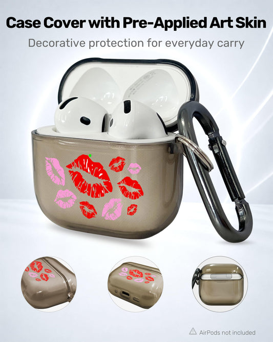 RockMax for AirPods 4 Case Cover with Art Skin, Cute TPU AirPods Case with Keychain Hook, Semi-Transparent Decorative Case for Women, Red Lips, Clear Black