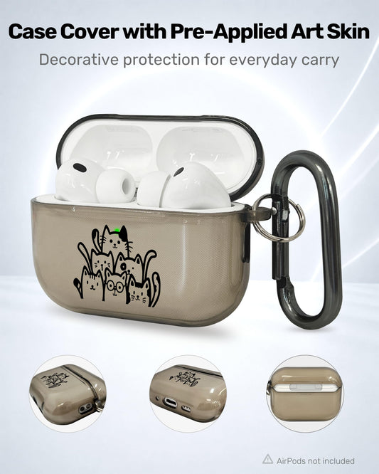 RockMax for AirPods Pro 3 Case Cover with Art Skin, Cute TPU AirPods Case with Keychain Hook, Semi-Transparent Decorative Case for Women, Cute Cat, Clear Black