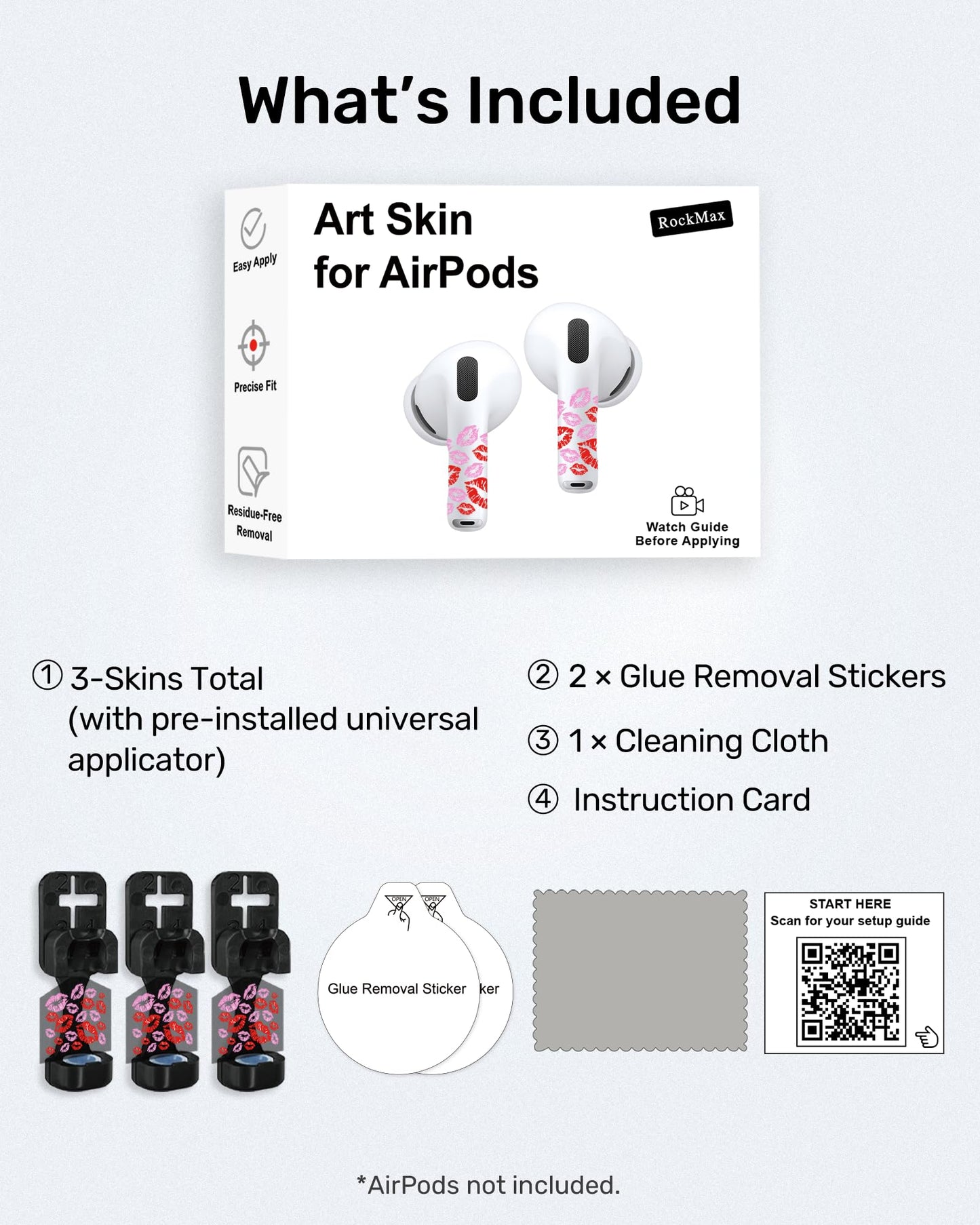 RockMax for AirPods 4/Pro/Pro 2/Pro 3 Skin, Universal Decal Sticker for Air Pods Custom, Compatible with AirPods Case Pink, Durable Tattoo Wrap, Easy to Identify