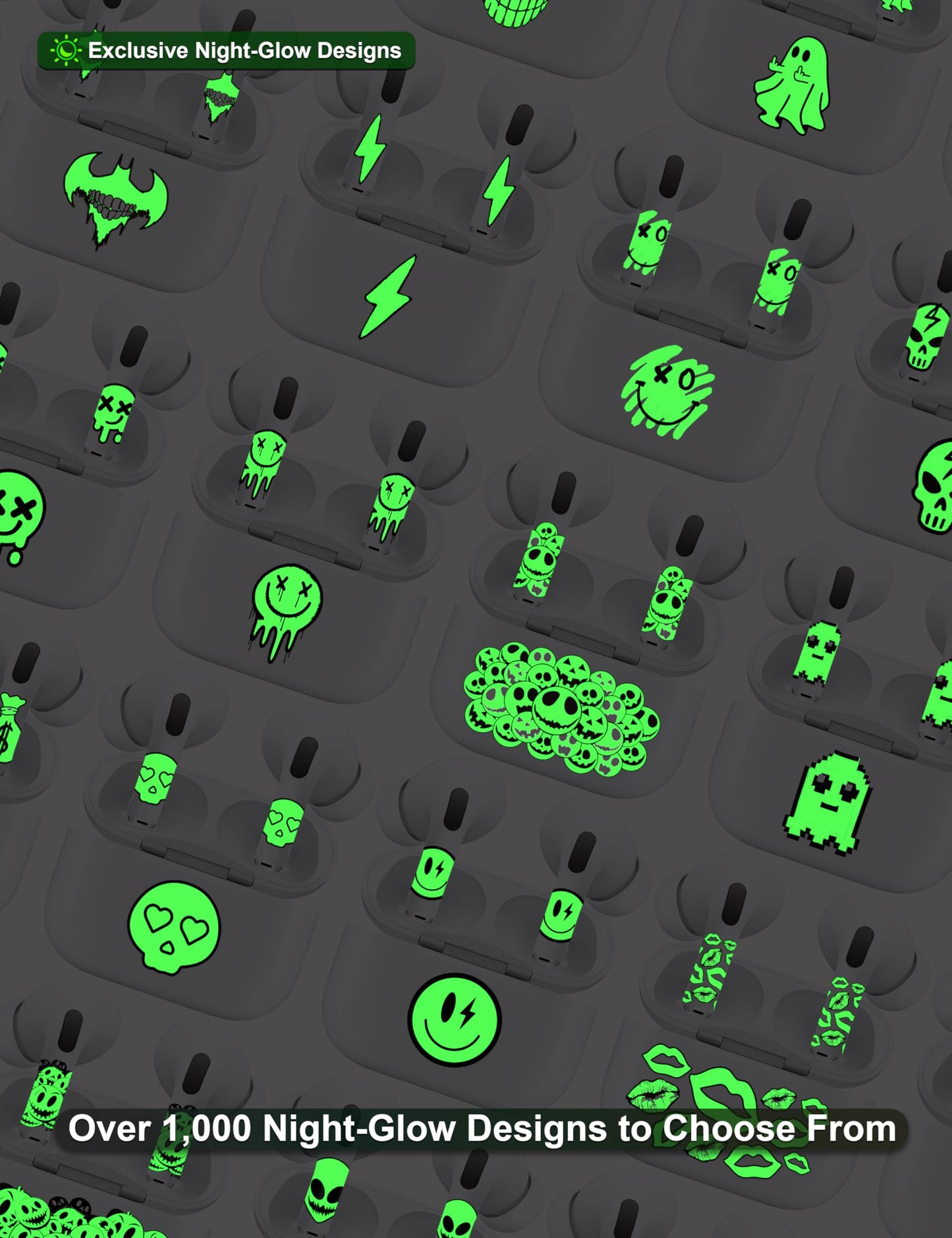 RockMax for AirPod Skins, Glow in The Dark Stickers for AirPods 3 and Charging Case, Luminous Halloween Vinyl Tattoo Wraps, Easy to Apply, Ideal Gift for Parties and Holidays