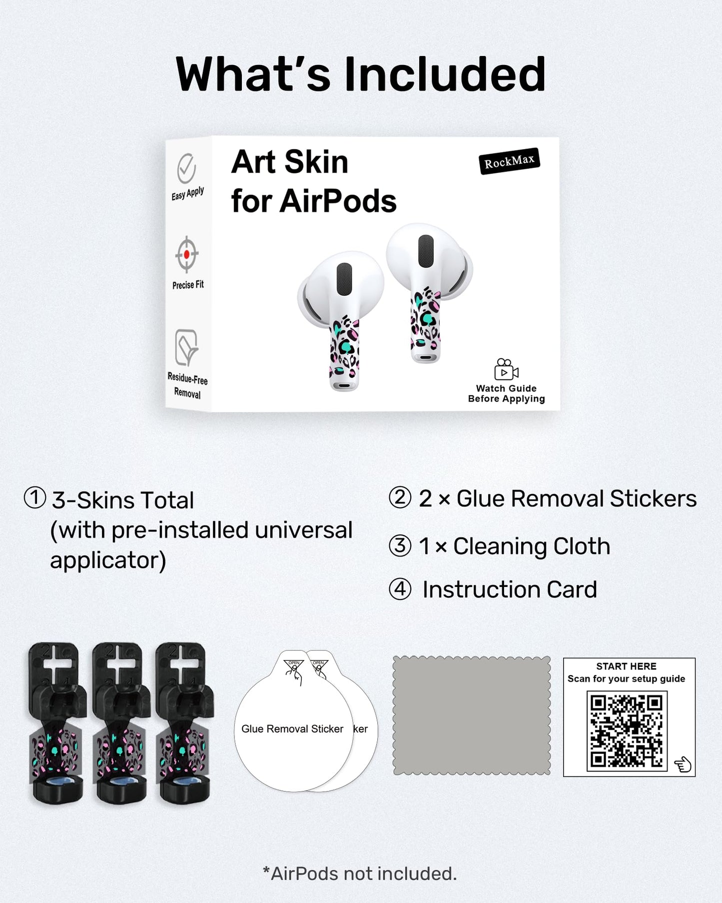 RockMax Universal Skin for AirPods Pro 3/Pro 2/Pro, Cute Stickers Also Fits to AirPod 1/2/3/4, Leopard Print Wrap for Women and Girls, Easy to Identify, Case-Friendly