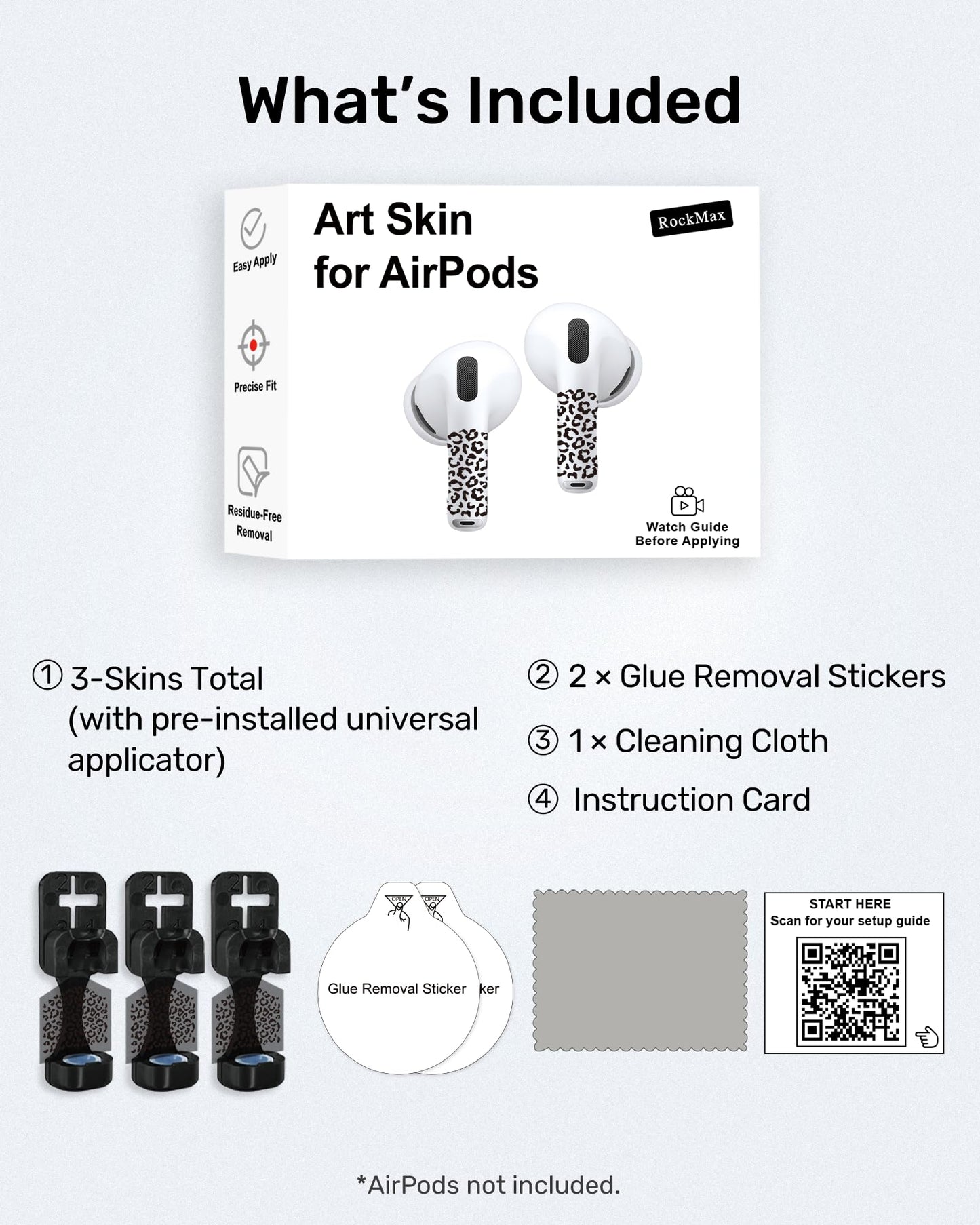RockMax for AirPods 4 Skin,Universal Decal Sticker for AirPods Pro/Pro 2/Pro 3, Gen 1/2/3/4, Compatible with Clear AirPod Case, Durable Tattoo Wrap, Easy to Identify