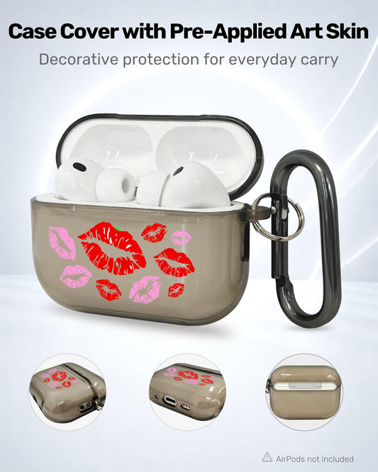 RockMax for AirPods Pro 3 Case Cover with Art Skin, Cute TPU AirPods Case with Keychain Hook, Semi-Transparent Decorative Case for Women, Red Lips, Clear Black