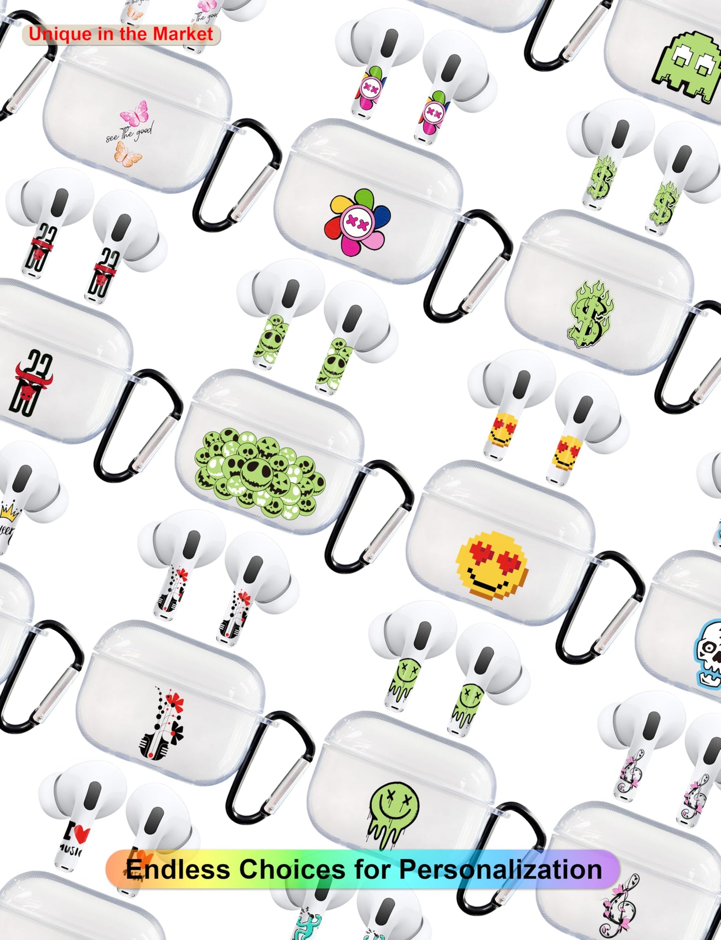 RockMax for AirPod 3rd Generation Case Cute, Clear Case with Black Keychain and Stylish Decal Stickers, Pop Art Skin Wrap, Easy to Apply, for Teens and Women