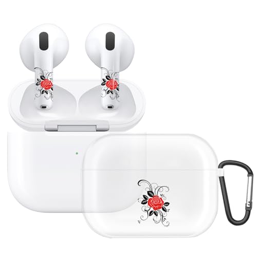 RockMax for Red Rose AirPods 4 Case Cover, Cute Sticker and AirPods Cover Set, Fun Air Pods 4 Case with Keychain, Clear AirPods 4th Generation Case for Women, MagSafe Compatible