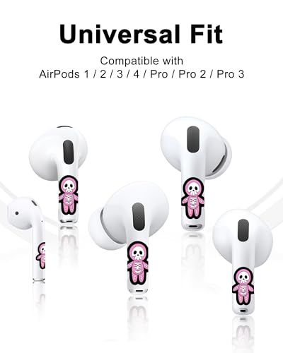 RockMax Universal Skin for AirPod Pro 2, Helps to Identify, Pink Skeleton Sticker for AirPods Pro 3/2/1 and Gen 1/2/3/4, for Birthday