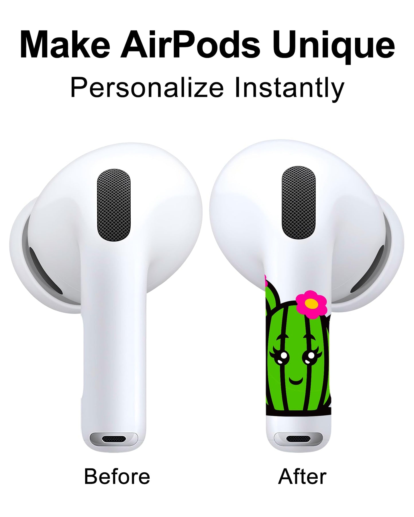 RockMax Universal Skin Wrap for AirPods, Easy to Identify, Cute Cactus Sticker Cover, Fit for AirPods Pro 3/2/1 and Gen 1/2/3/4, Fun Gift for Birthday