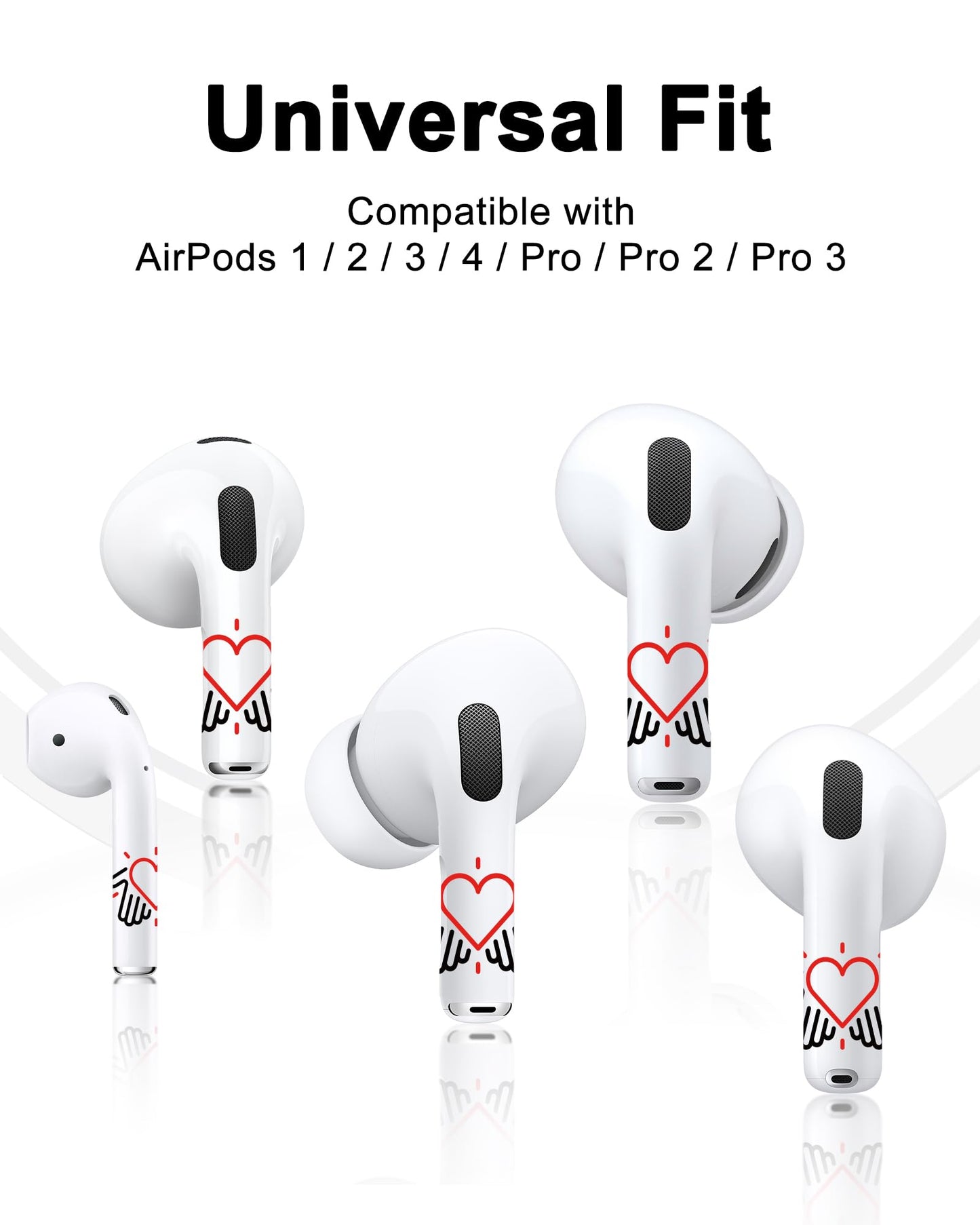 RockMax for AirPod Stickers, No More Mix-Ups, Universal Fit for AirPods Pro 3/2/1 and Gen 1/2/3/4, Heart Skin Cover, Custom Gift for Women and Teens