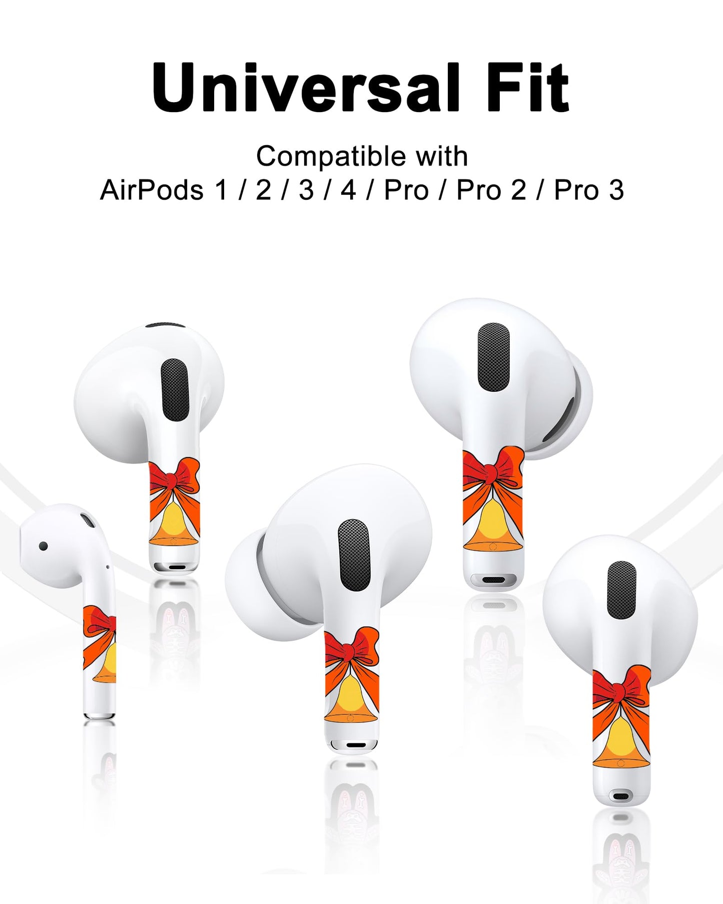 RockMax AirPods Pro 3 Skin Accessories, Universal Fit for AirPods Pro 1/2/3 & AirPods 1/2/3/4, Christmas Bells Sticker Wrap, Charging Case Friendly, Gift Idea for Girls