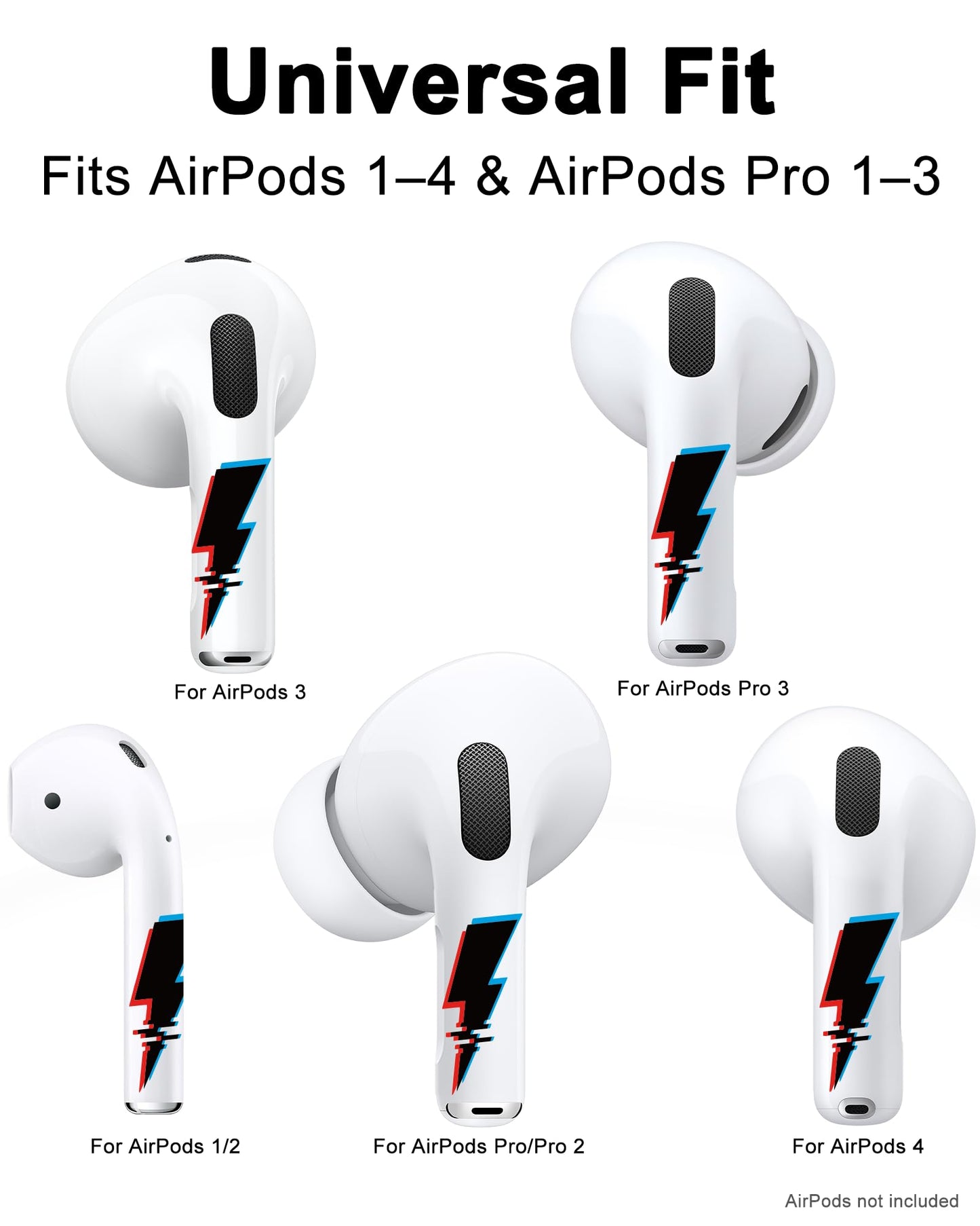 RockMax for AirPod Pro 2 Skin, Helps to Identify, Universal Fit for AirPods Pro 3/2/1 and Gen 1/2/3/4, Black Lightning Sticker Cover, Stylish Gift for Women and Teens