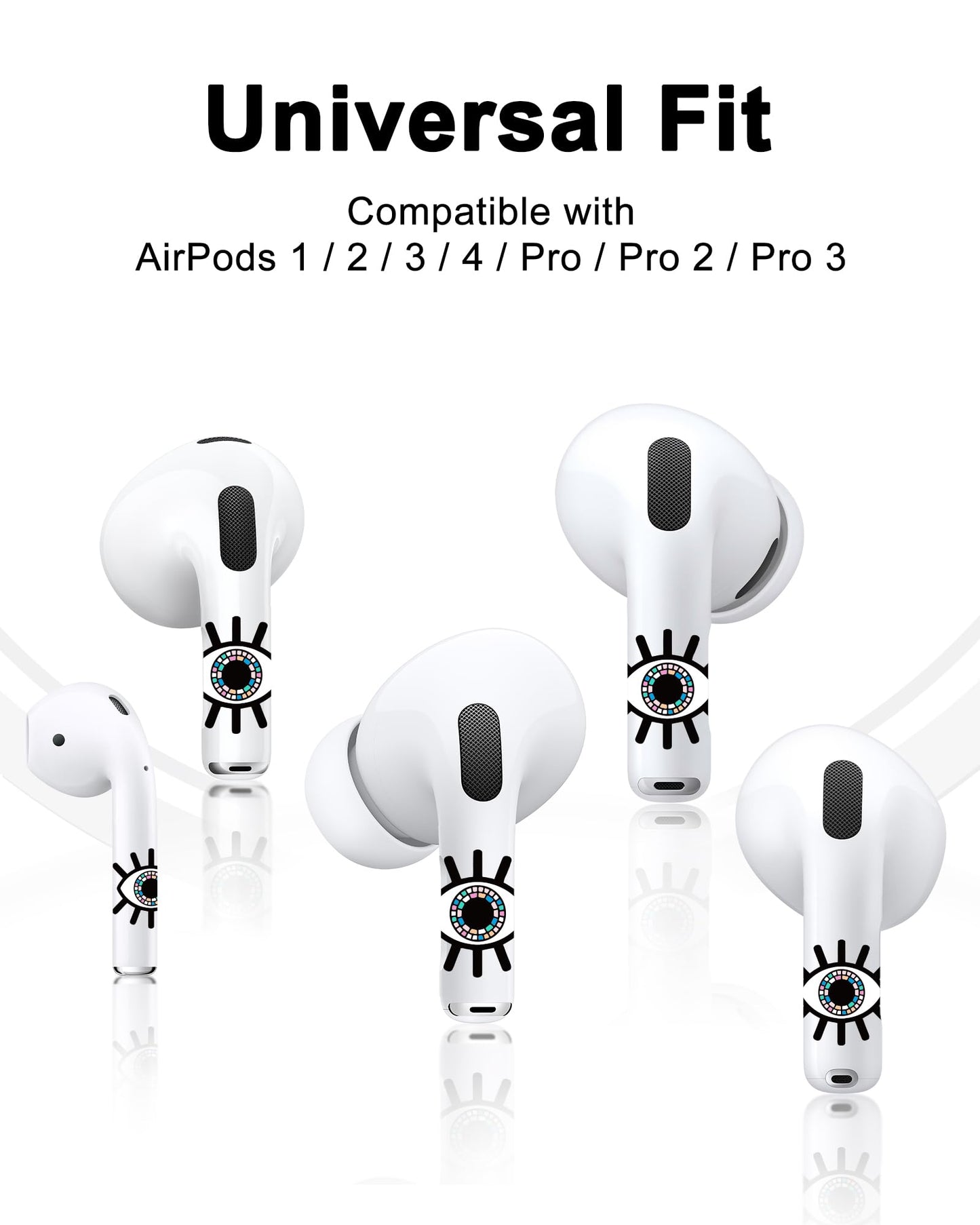 RockMax Universal Stickers for AirPod, No More Mix-Ups, for AirPods Pro 3/2/1 and Gen 1/2/3/4, Black Eye Skin Cover, Custom Gift for Women and Teens