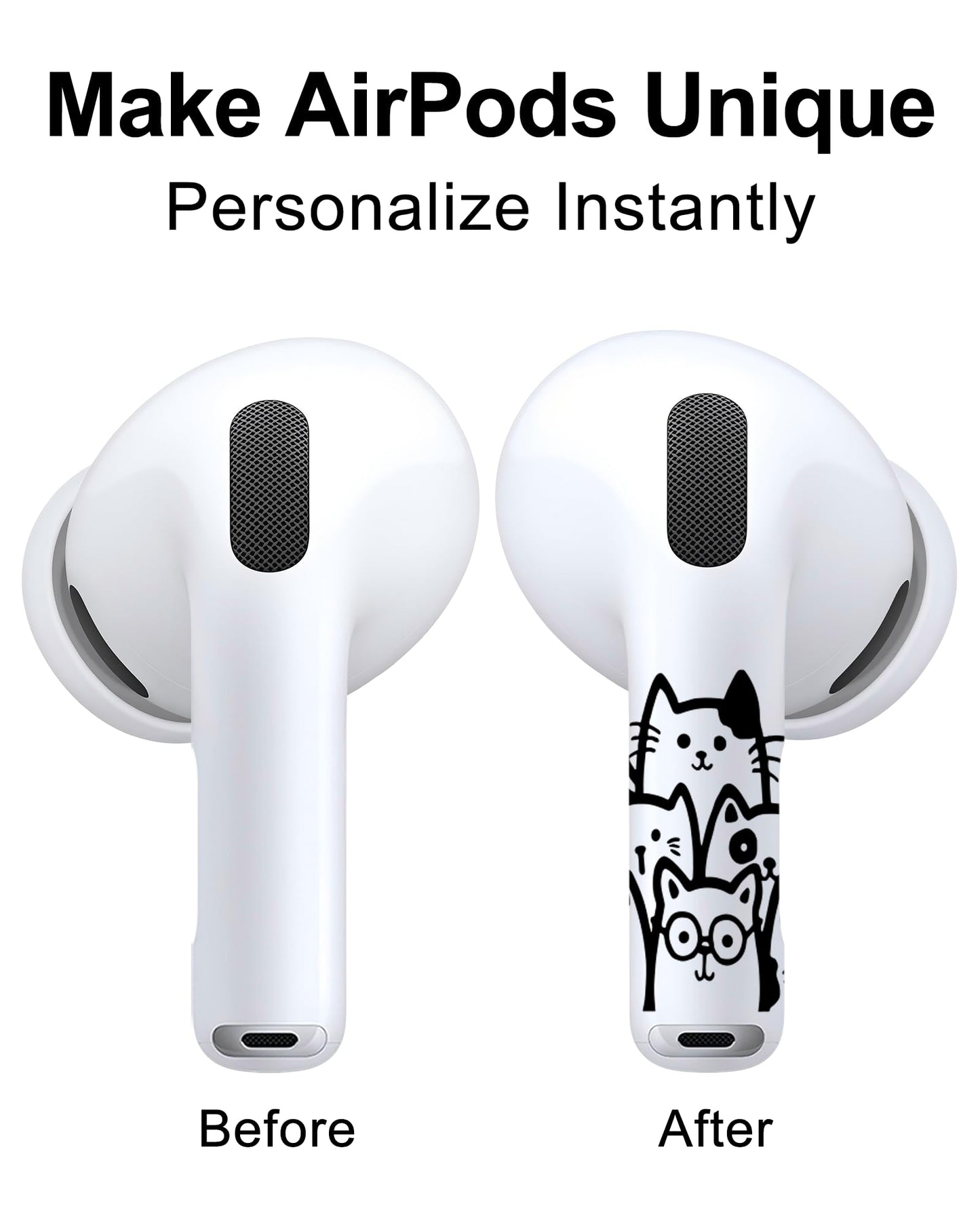 ROCKMAX for AirPods Pro 2 Skin Accessories, Black Cats Sticker Wrap, Easy to Identify Your Earbuds, for Boys and Girls, Compatible with AirPods 1/2/3/4 & Pro 1/2/3, Case-Friendly
