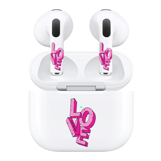 RockMax for AirPods 3rd Generation Decal Sticker, Pink Love AirPod Skins for Airbuds and Charging Case, Durable Wrap, Easy to Apply, for Teens and Adults