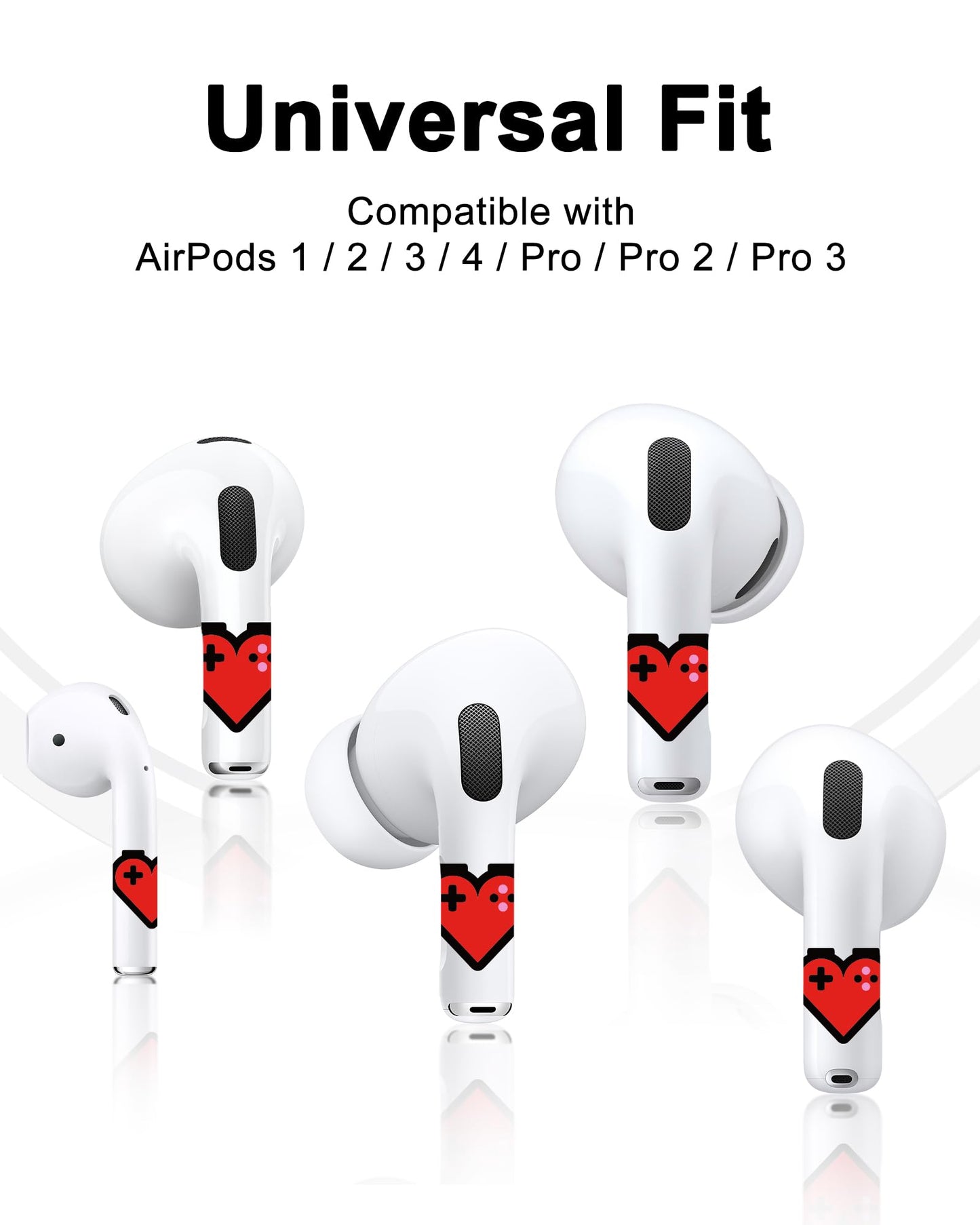 RockMax Universal Skin Accessories for AirPods Pro, Easy to Spot, Gaming Heart Sticker Cover, for AirPods Pro 3/2/1 and Gen 1/2/3/4, Unique Gift