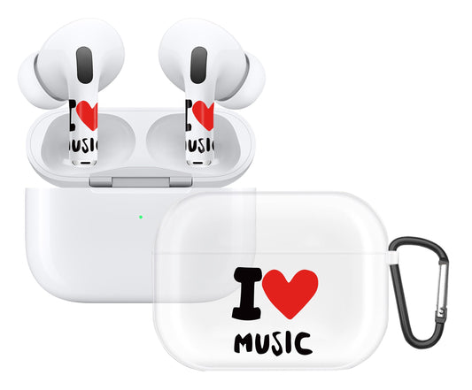 RockMax for Air Pod Pro Case, Clear Case with Black Keychain and Vinyl Skin, Love Music AirPods 2 Decal Stickers, Excellent Gift for Youth and Parents