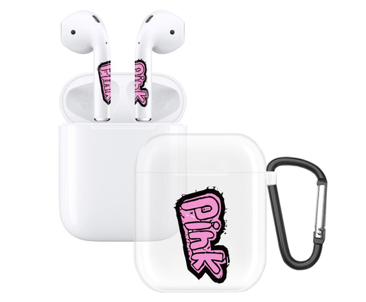 RockMax for AirPods 2nd Generation Case, Cute Clear Case with Black Keychain and Pink Decal Stickers, Durable Skin Wrap, Easy to Apply, for Teens and Women