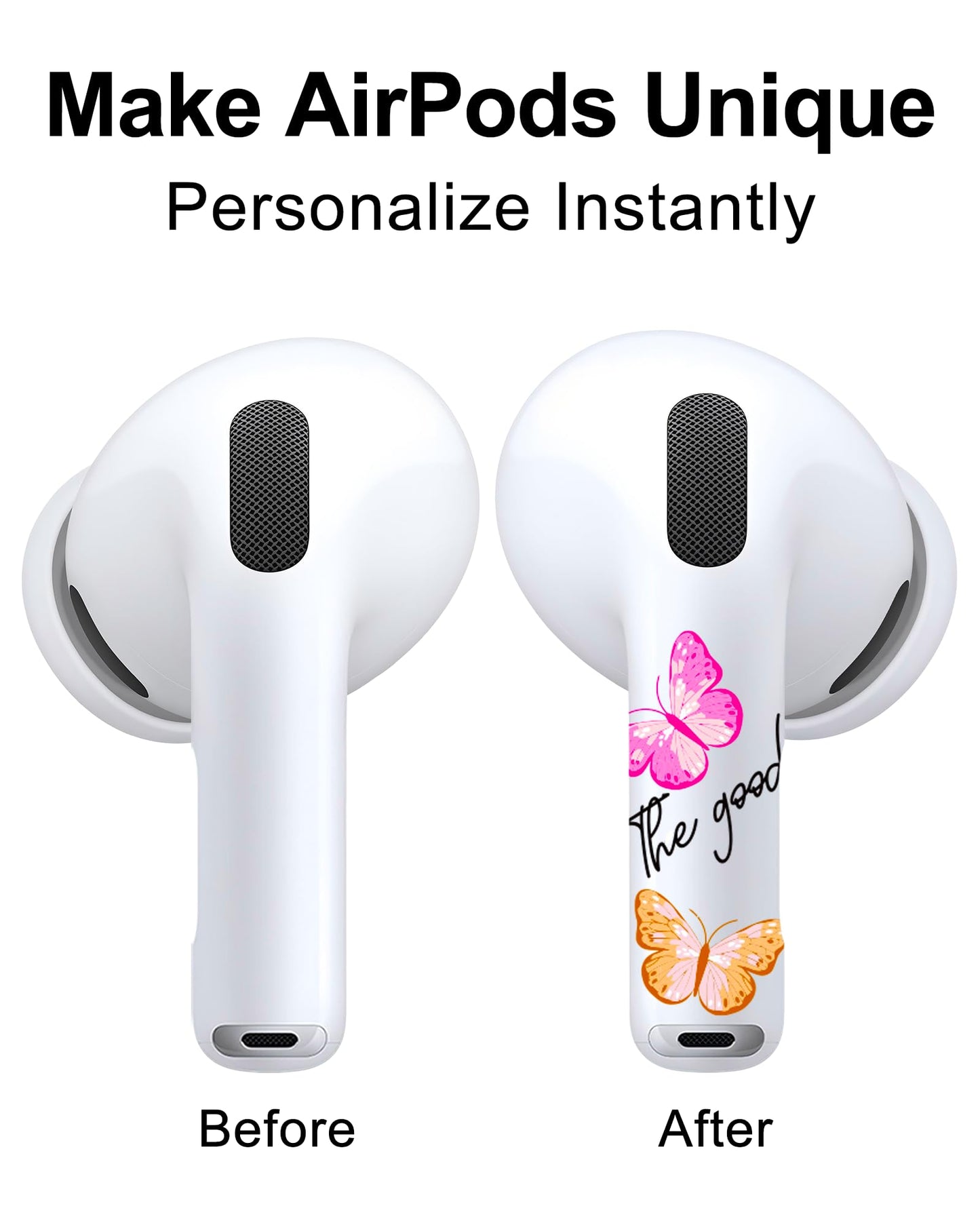 RockMax for AirPod Pro Skin, Universal Butterfly Sticker Wrap for AirPods 1/2/3/4 & Pro 1/2/3, Pink Tattoos, Easy to Identify, Case Friendly, Custom Gift for Women and Girls