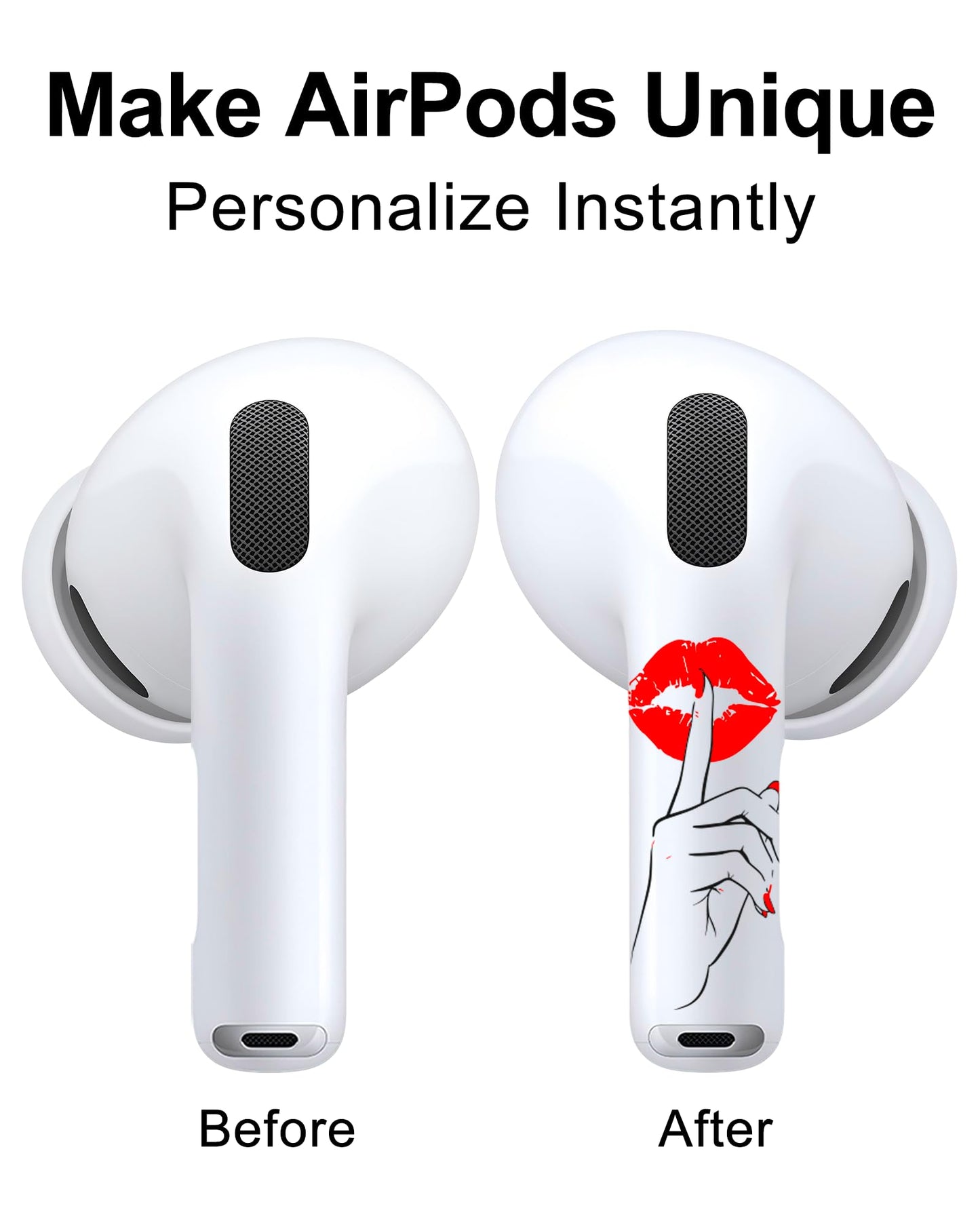 RockMax for AirPods 4 Skin，Red Lips Sticker for Air Pods 4th Gen, Compatible with AirPod 4 Case 2024, Quiet Gesture Tattoo Wrap, Easy to Identify, Also Fits AirPods 1/2/3, AirPods Pro 1/2/3