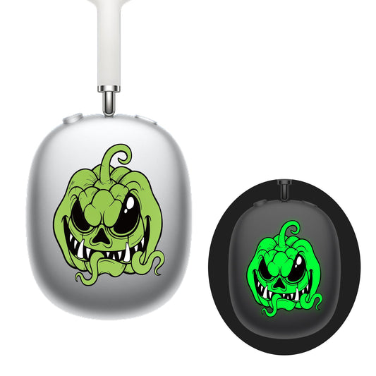 ROCKMAX Glowing Pumpkin Sticker for AirPods Max, Spooky Decal Skin for Over-Ear Headphones Customization, Compatible to Earphones Case Cover, for Boys and Girls, with Cleaning Kits